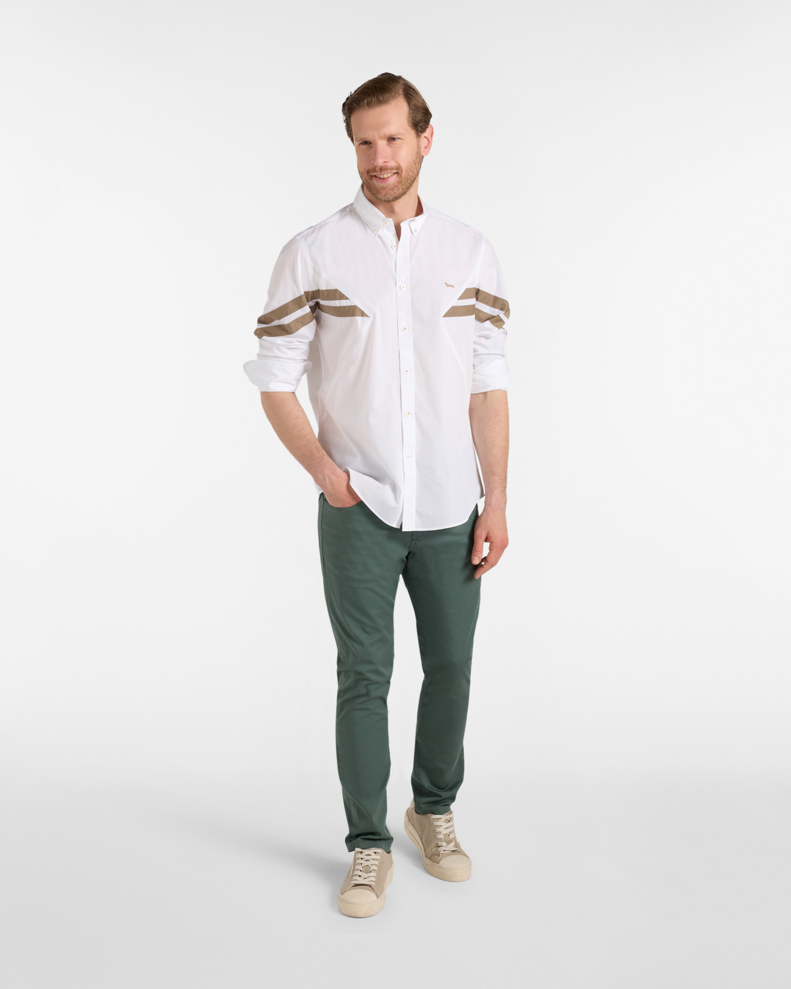 Camicia con fasce a contrasto, Bianco, large image number 3