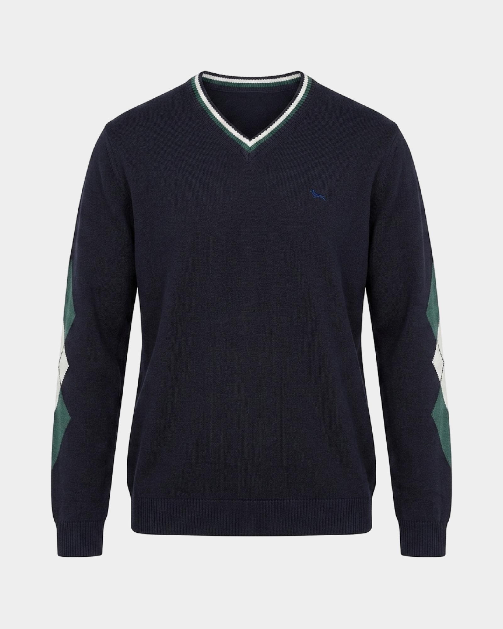 Men's Made in Italy regular fit V-neck sweater in wool and cotton blend, NAVY BLUE, large