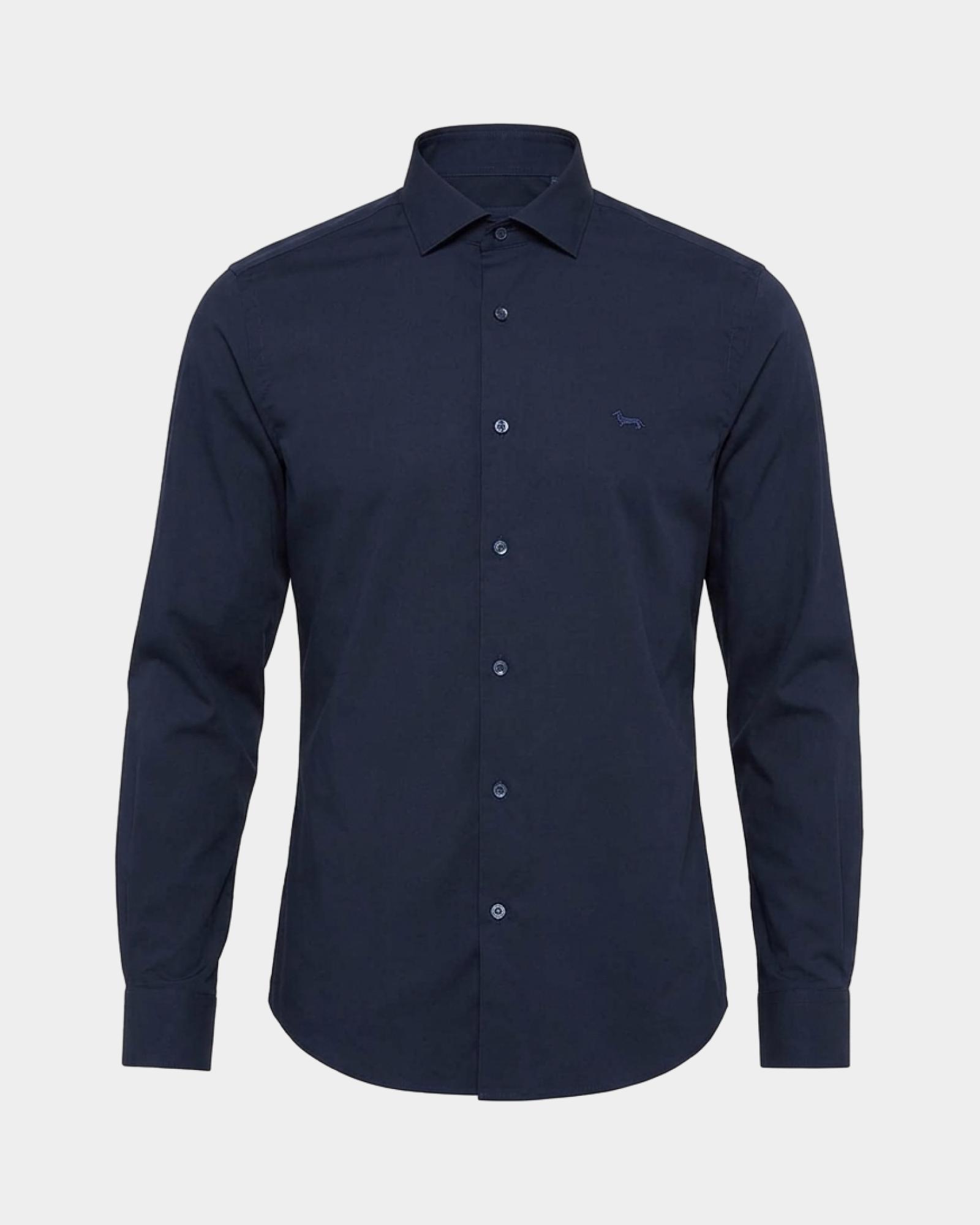 Camicia Uomo popeline stretch tinta unita Narrow Fit, BLU NAVY, large