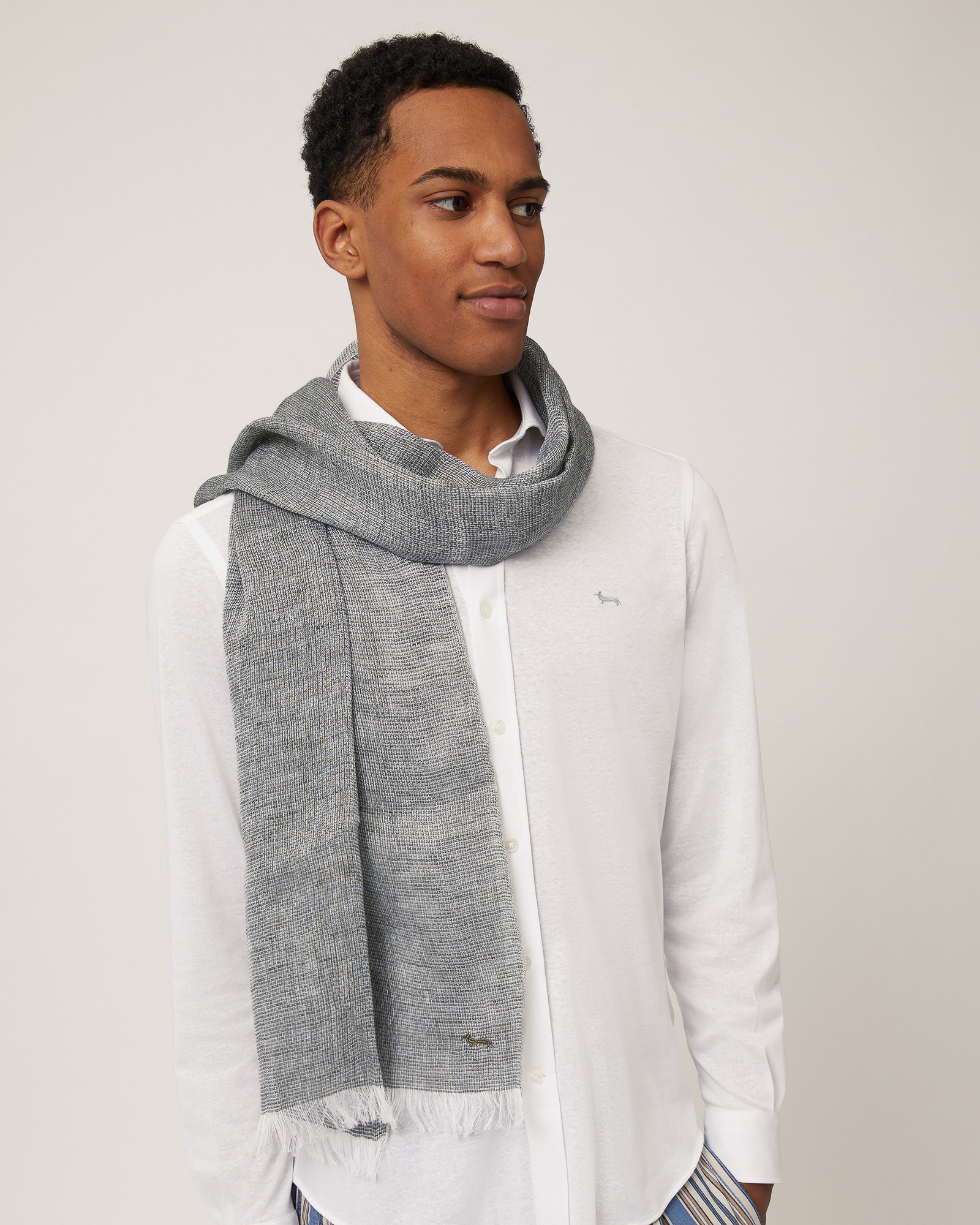 Solid-Color Linen Scarf, Military Green, large image number 2