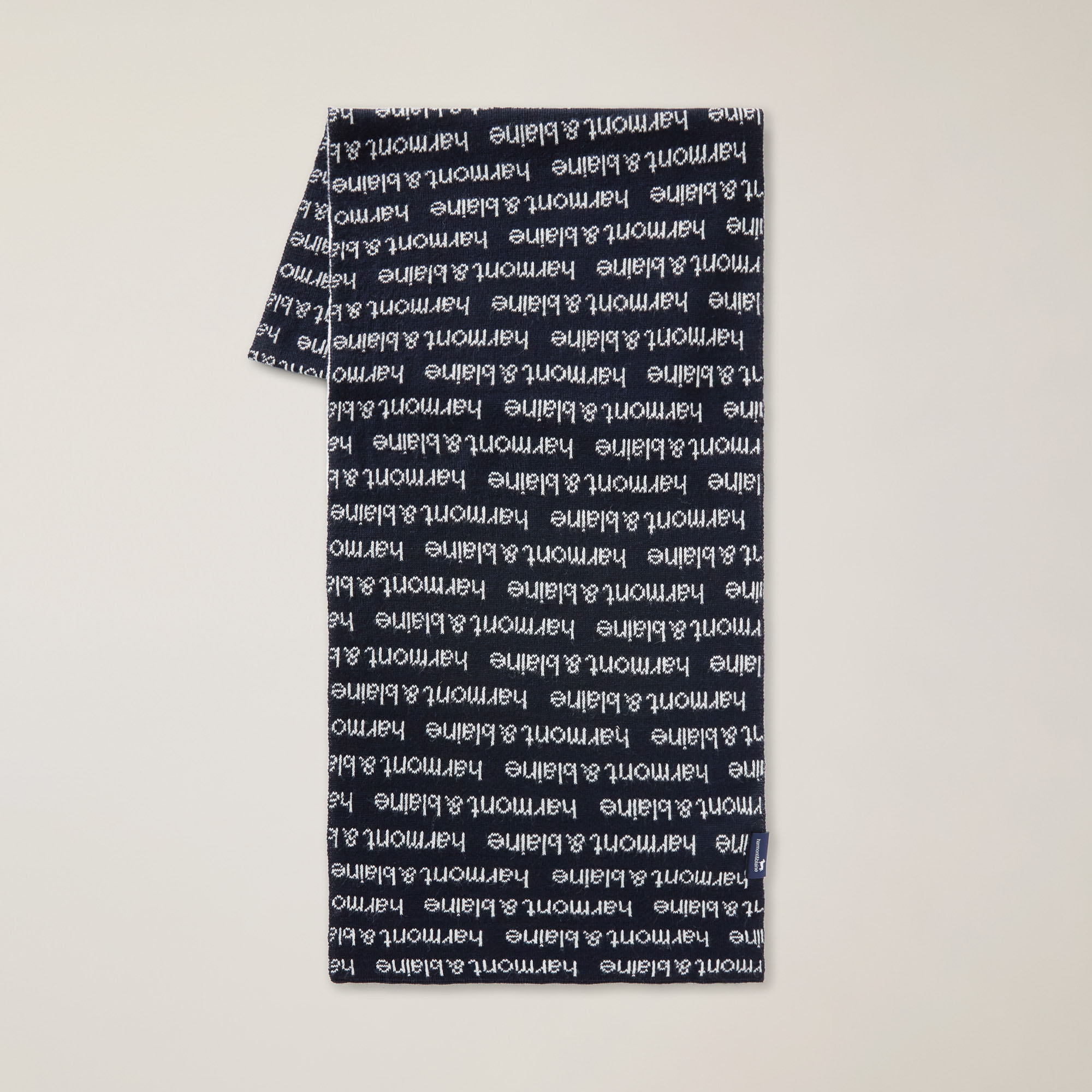 Sciarpa In Misto Lana Con Lettering All-Over, Blu Navy, large
