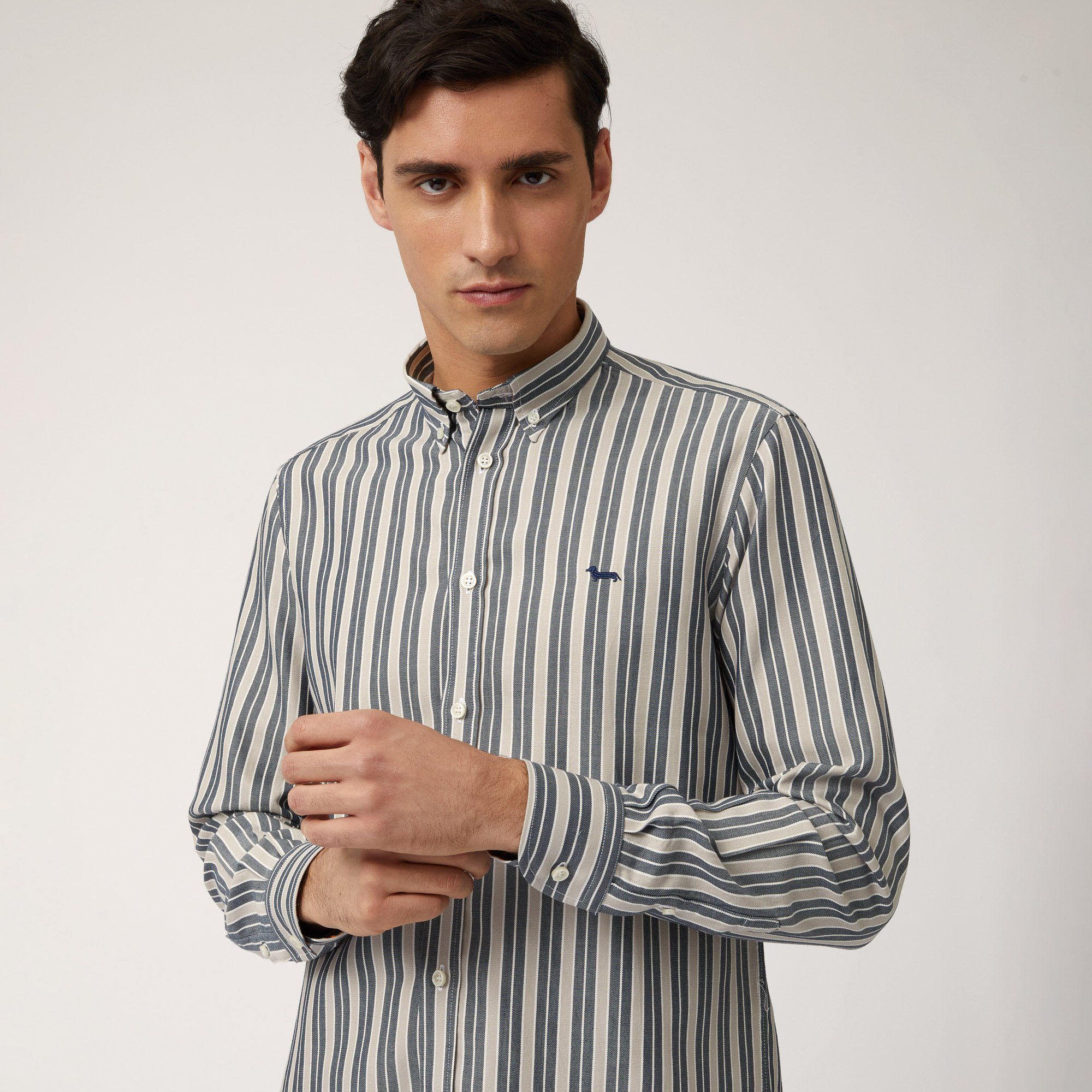 Striped Cotton And Lyocell Shirt, Beige, large image number 2