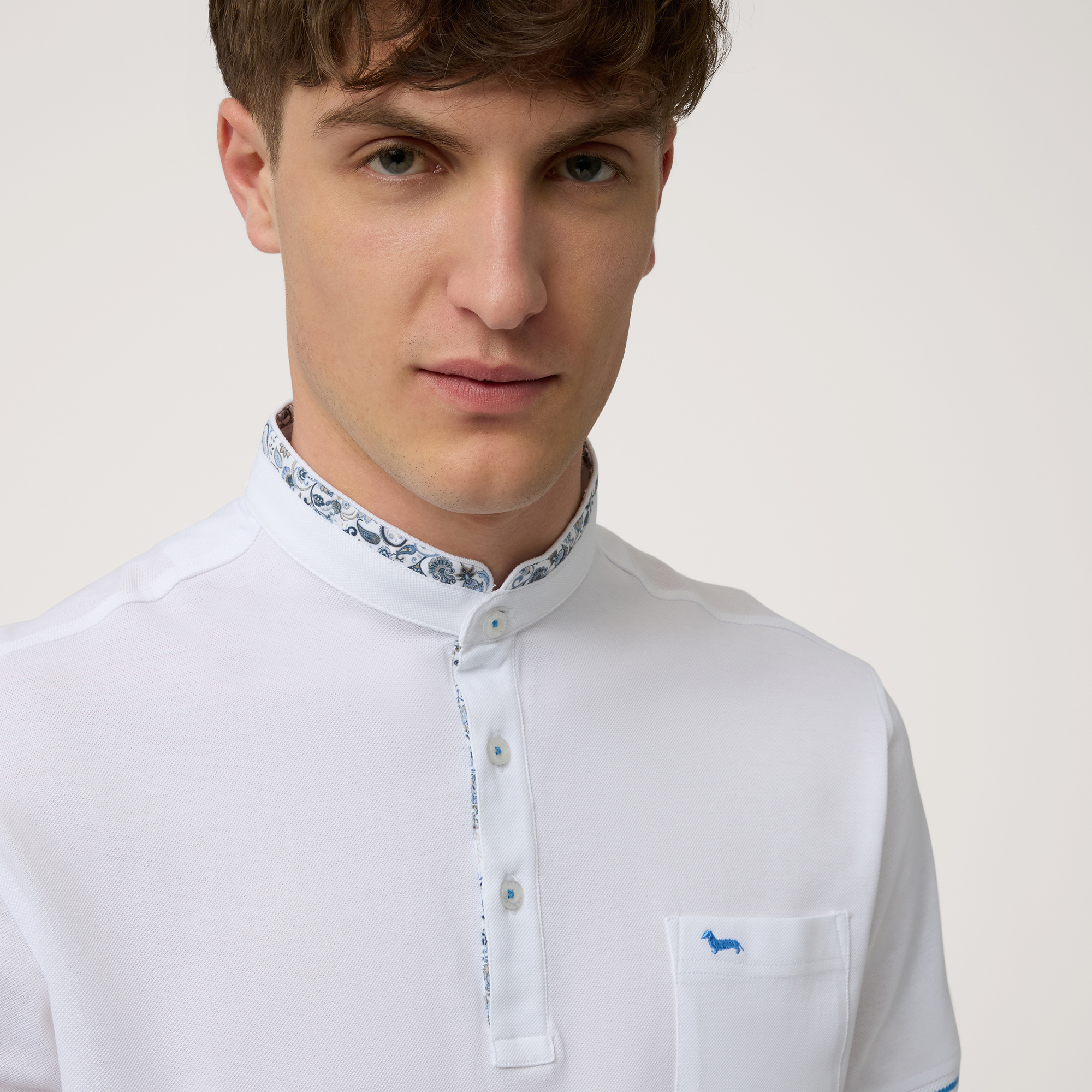 Polo with Mandarin Collar, White, large image number 2