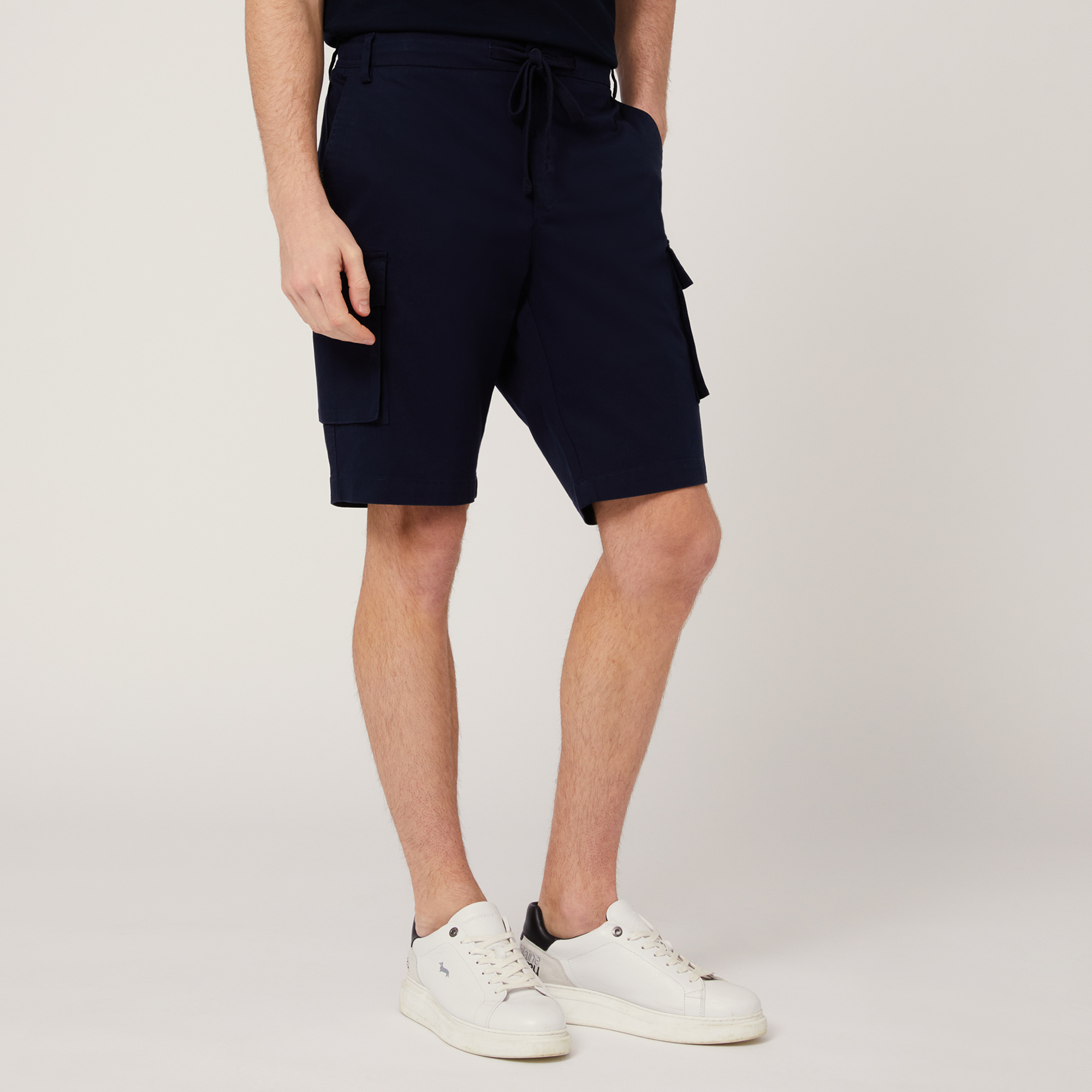 Stretch Cotton Cargo Bermuda Shorts, Blue, large image number 0