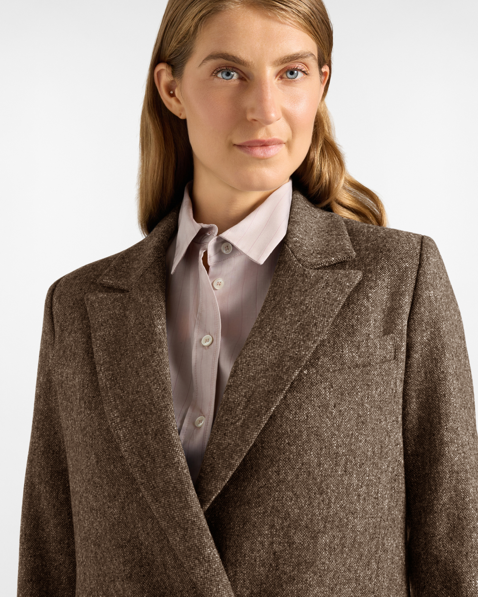 Women&rsquo;s double-breasted jacket in dark brown technical &lsquo;Capsule Qualit&agrave; a Colori&rsquo;, DARK BROWN, large