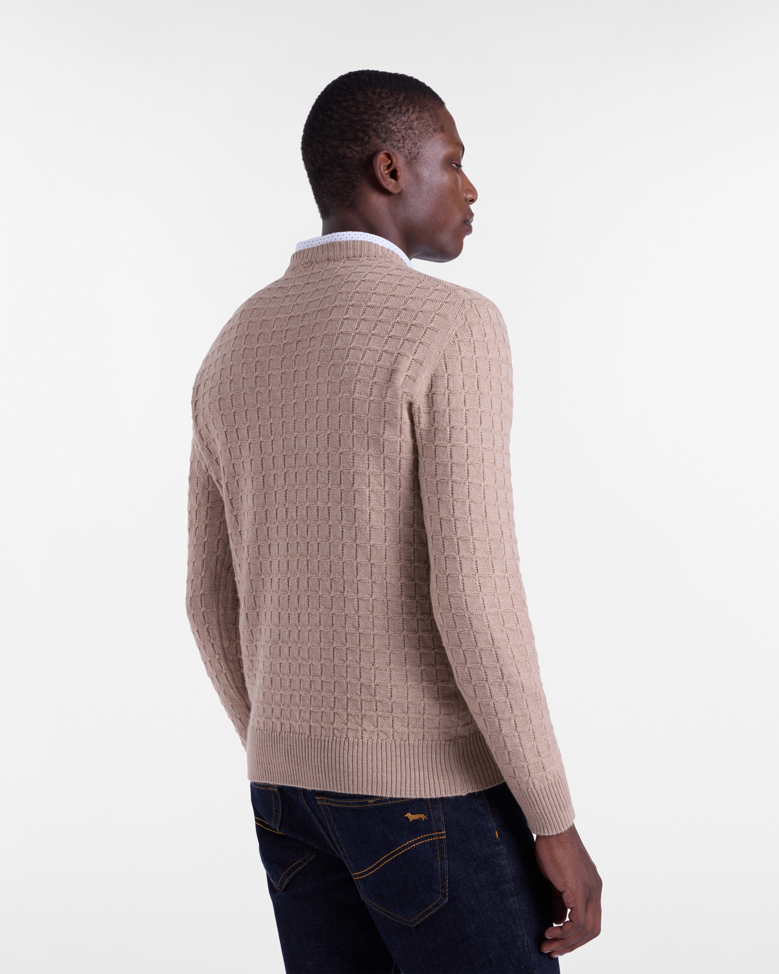 3D Plaid Crewneck Pullover, Leather, large image number 1