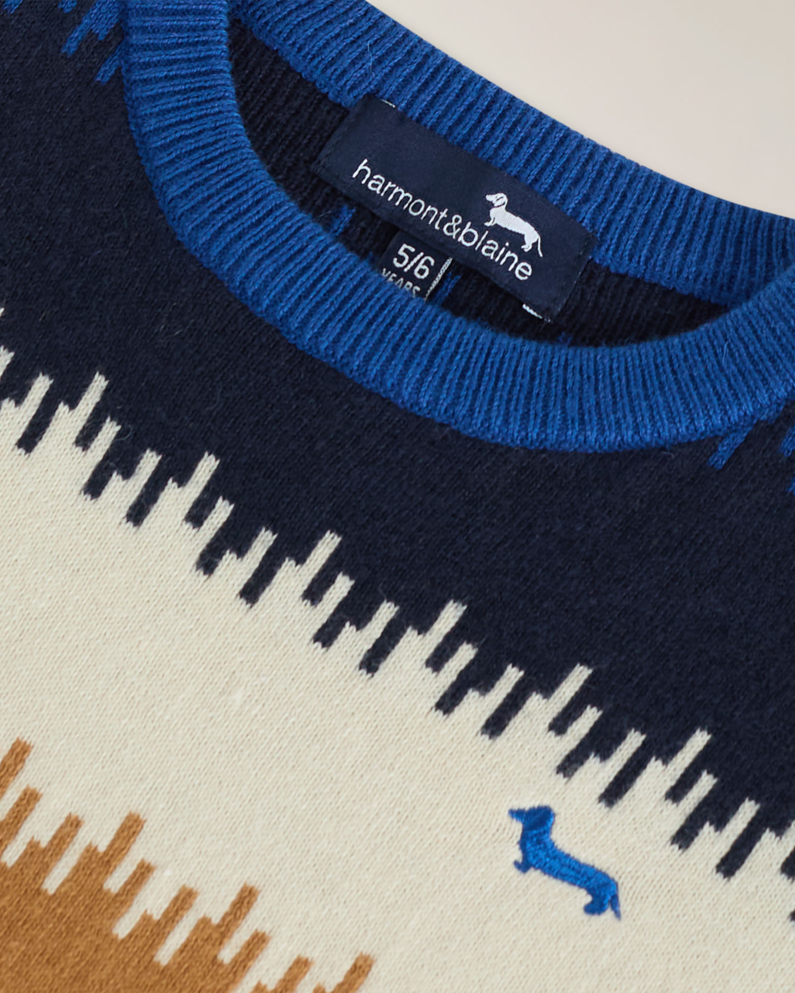 Crewneck sweater with intarsia knit and embroidered logo, Indigo, large image number 2