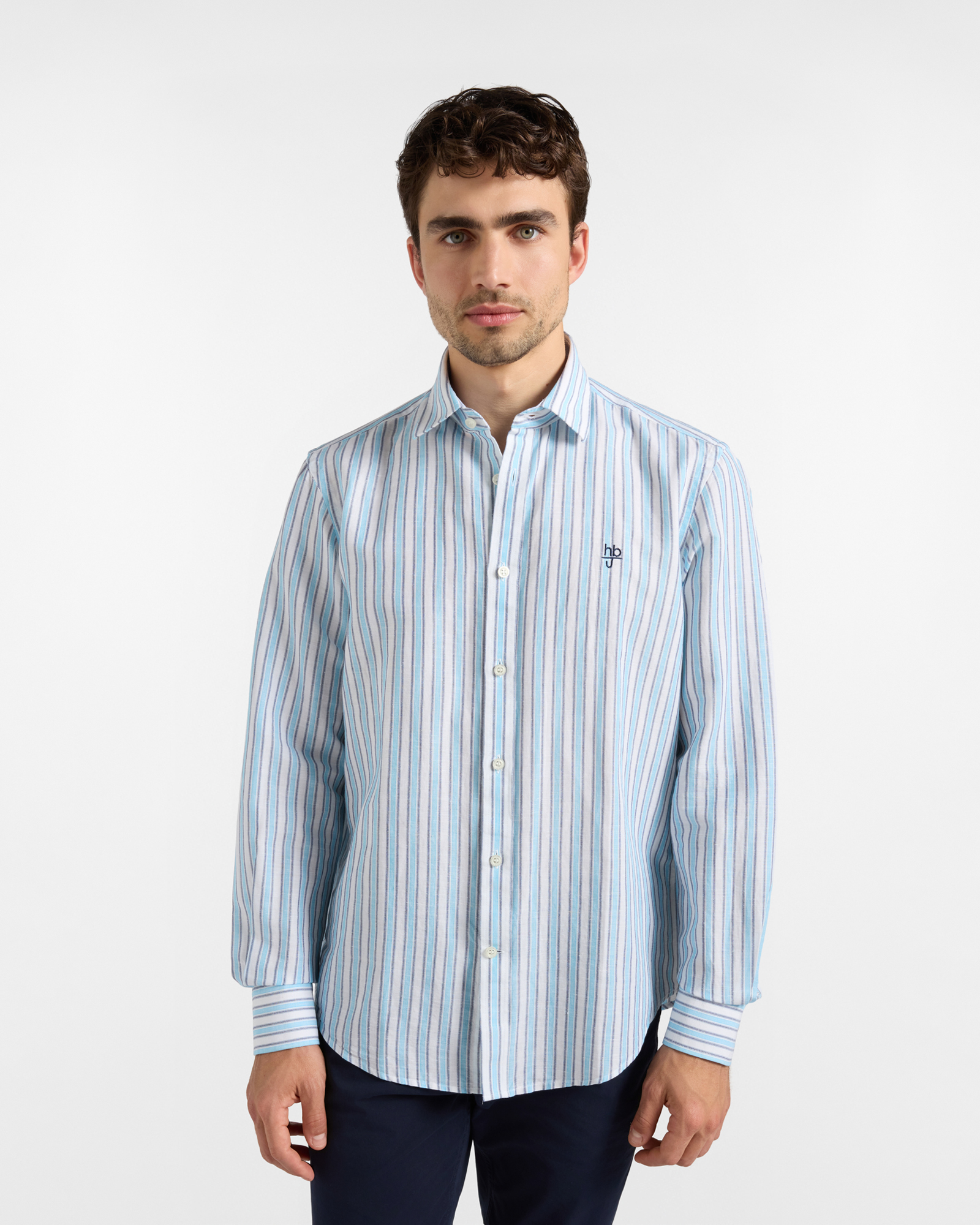 Men&rsquo;s Linen Blend Wide Stripe Shirt Regular Fit