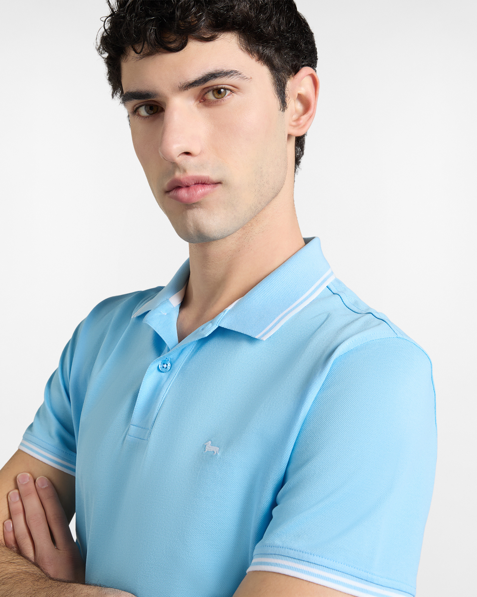 Polo de hombre con detalles de rayas en contraste, Azul, large image number 2