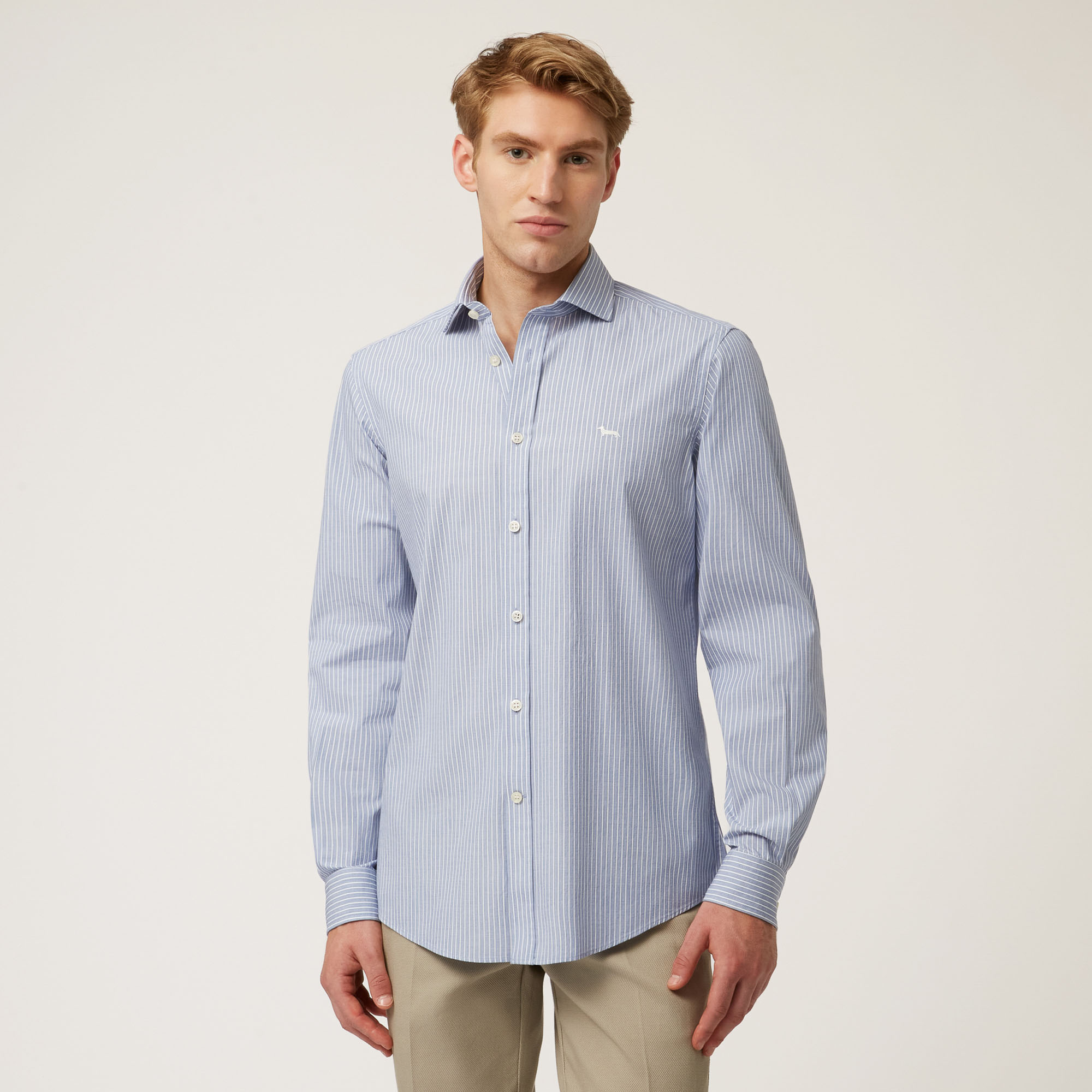 Striped Cotton Shirt, Blue, large image number 0