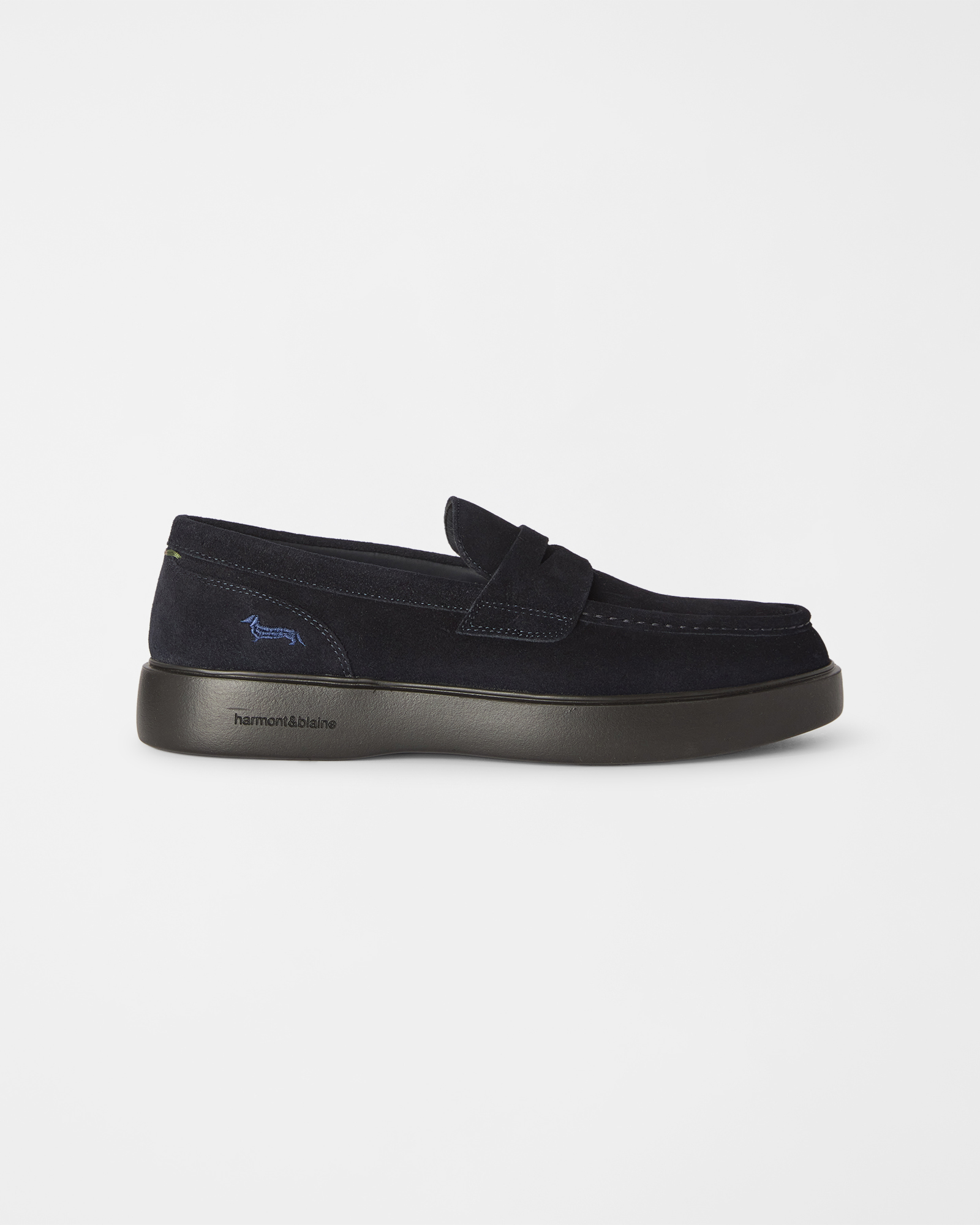 Men&rsquo;s navy blue suede slip-on loafer