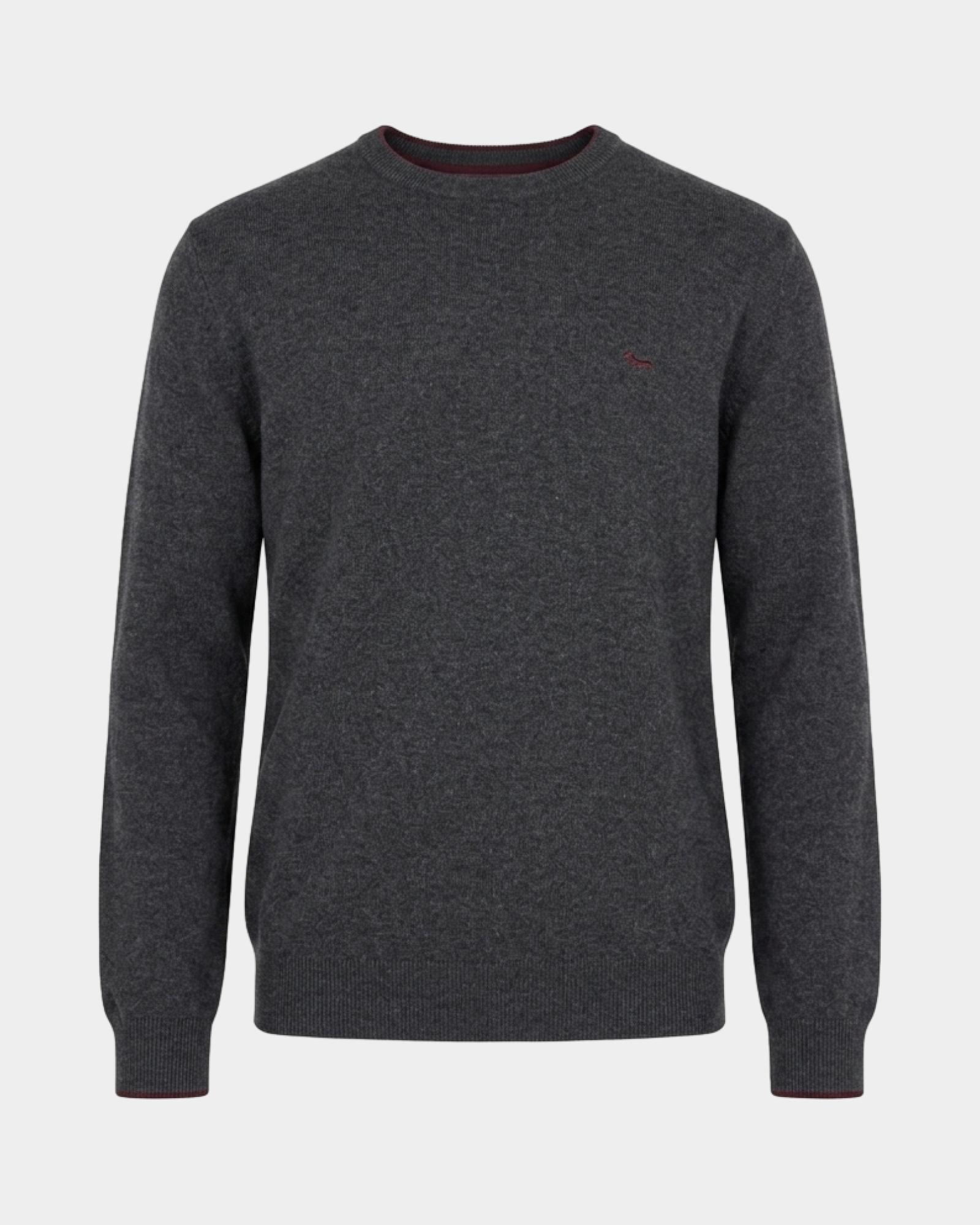 Men's crewneck sweater with contrasting stripe in a gray wool and cashmere blend with regular fit, GRAY, large