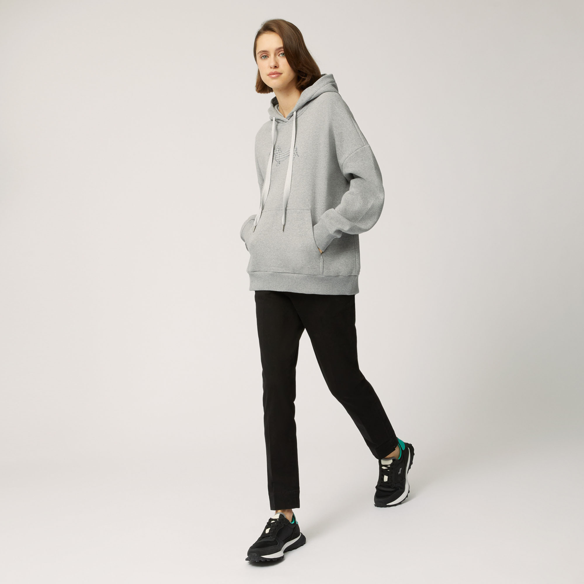 Felpa Con Cappuccio E Maxi Bassotto, Antracite, large image number 3