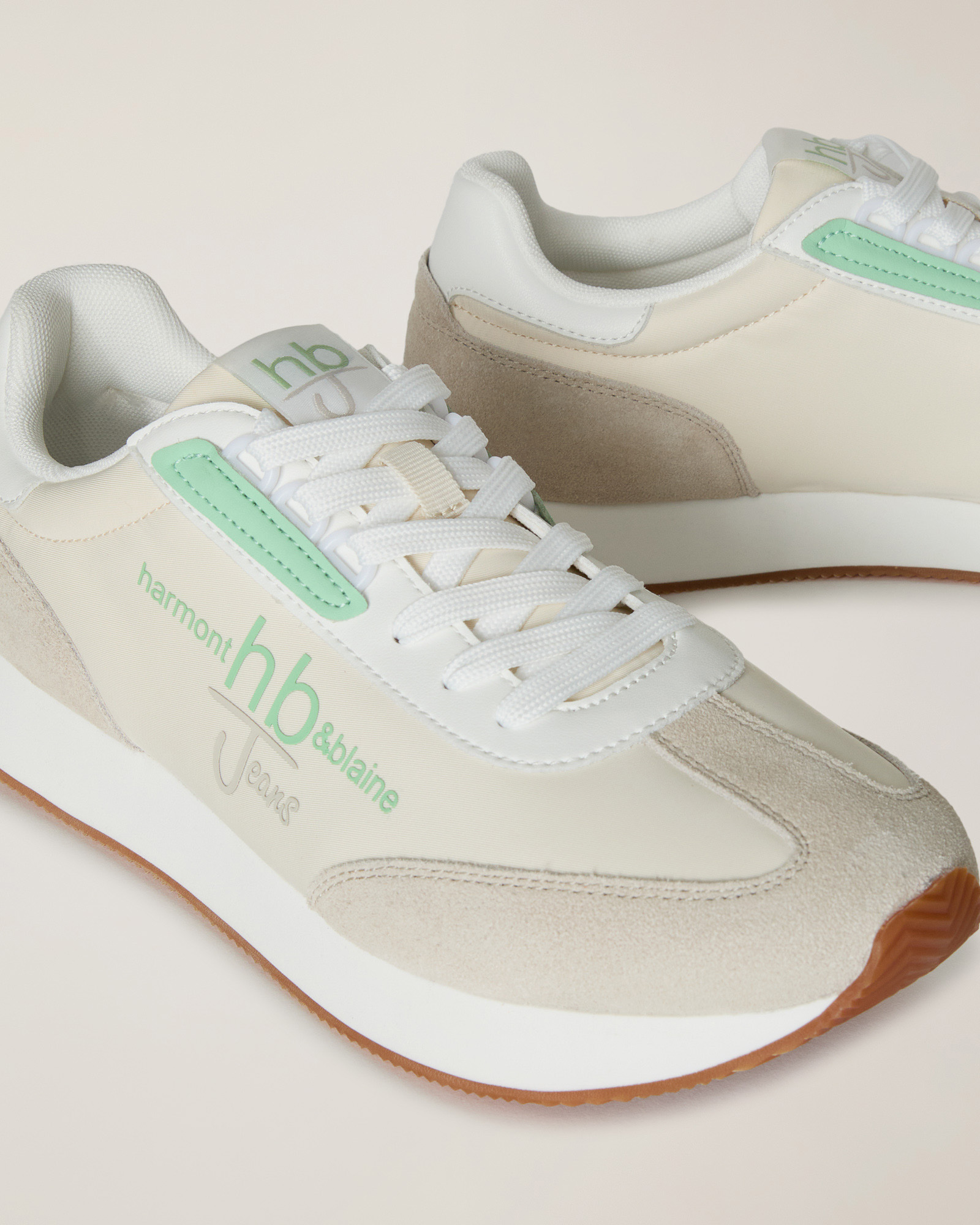 Running Sneakers with Logo, Creamy White, large image number 3