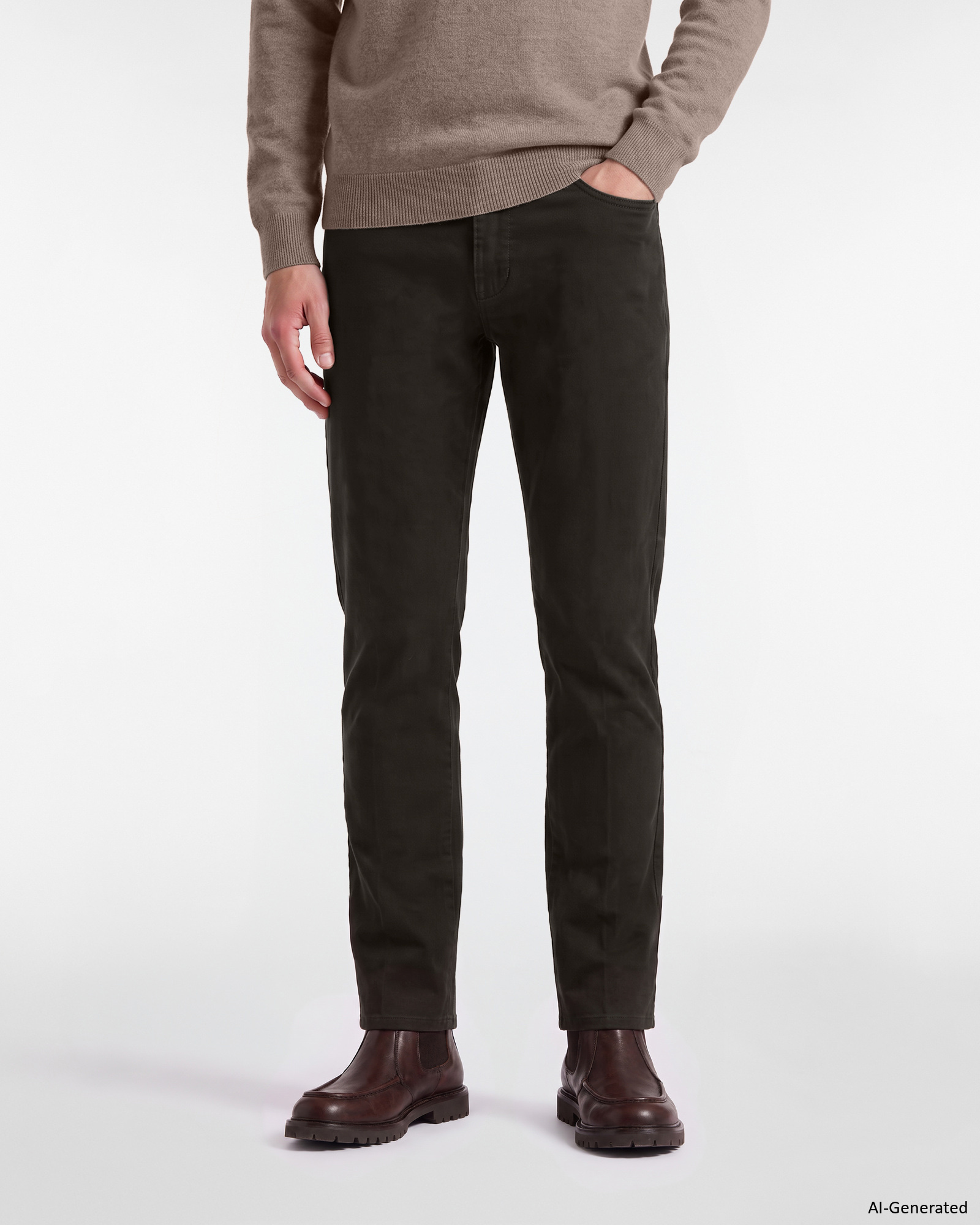 Pantalone Chino Uomo in cotone stretch Slim Fit, MARRONE SCURO, large