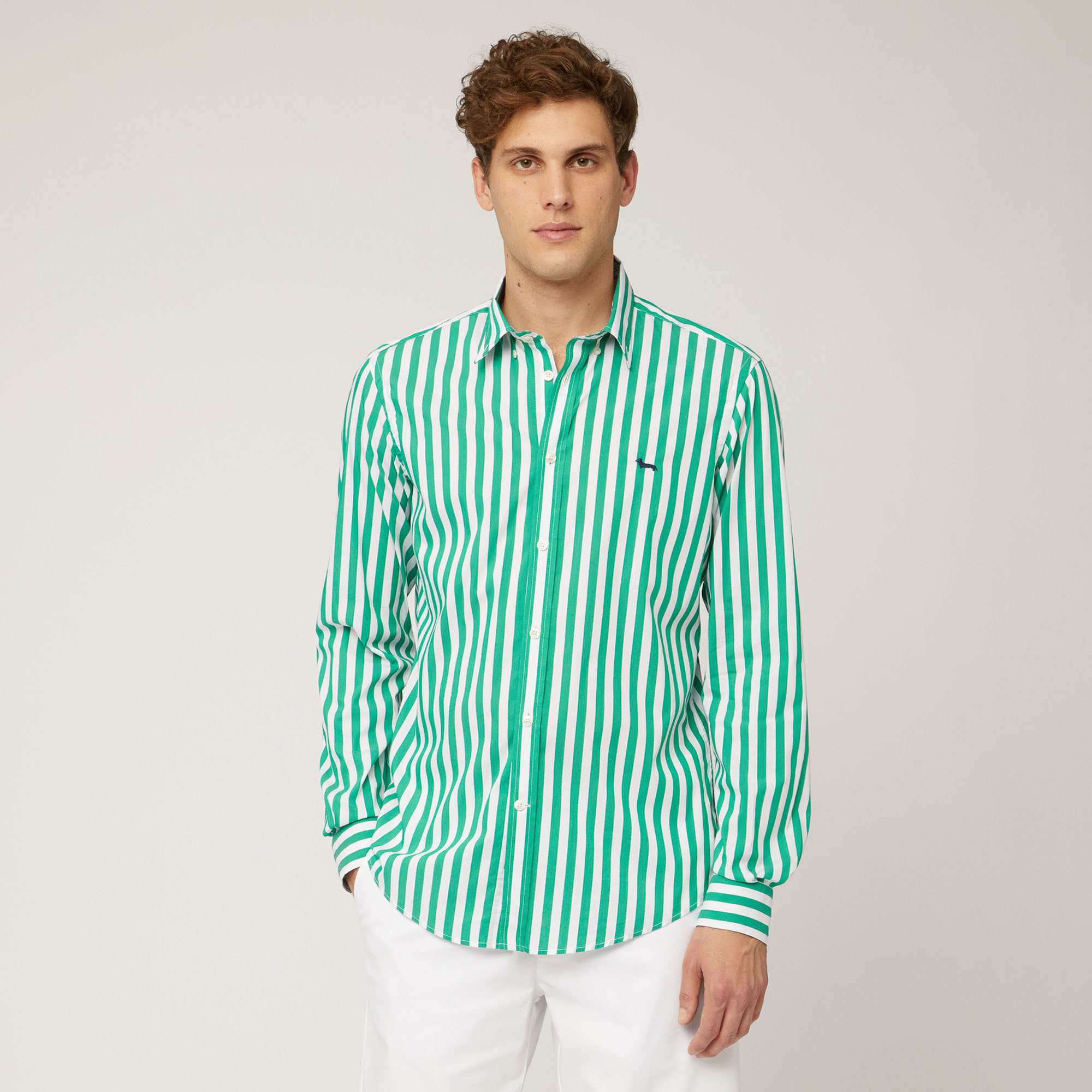 Camicia In Cotone Stretch A Righe, Erba, large image number 0