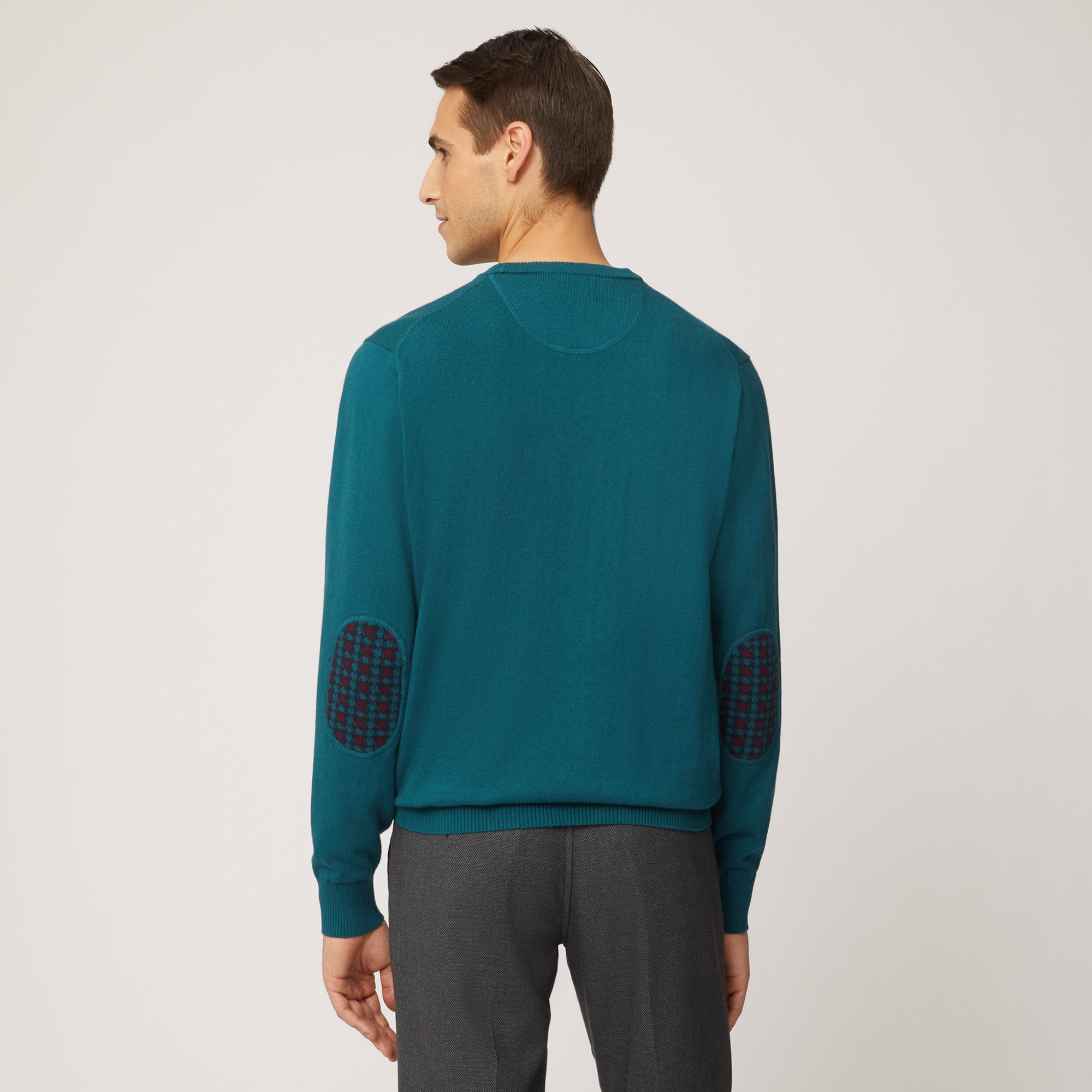 Pullover Girocollo Con Toppe Sui Gomiti, Verde Petrolio, large image number 1