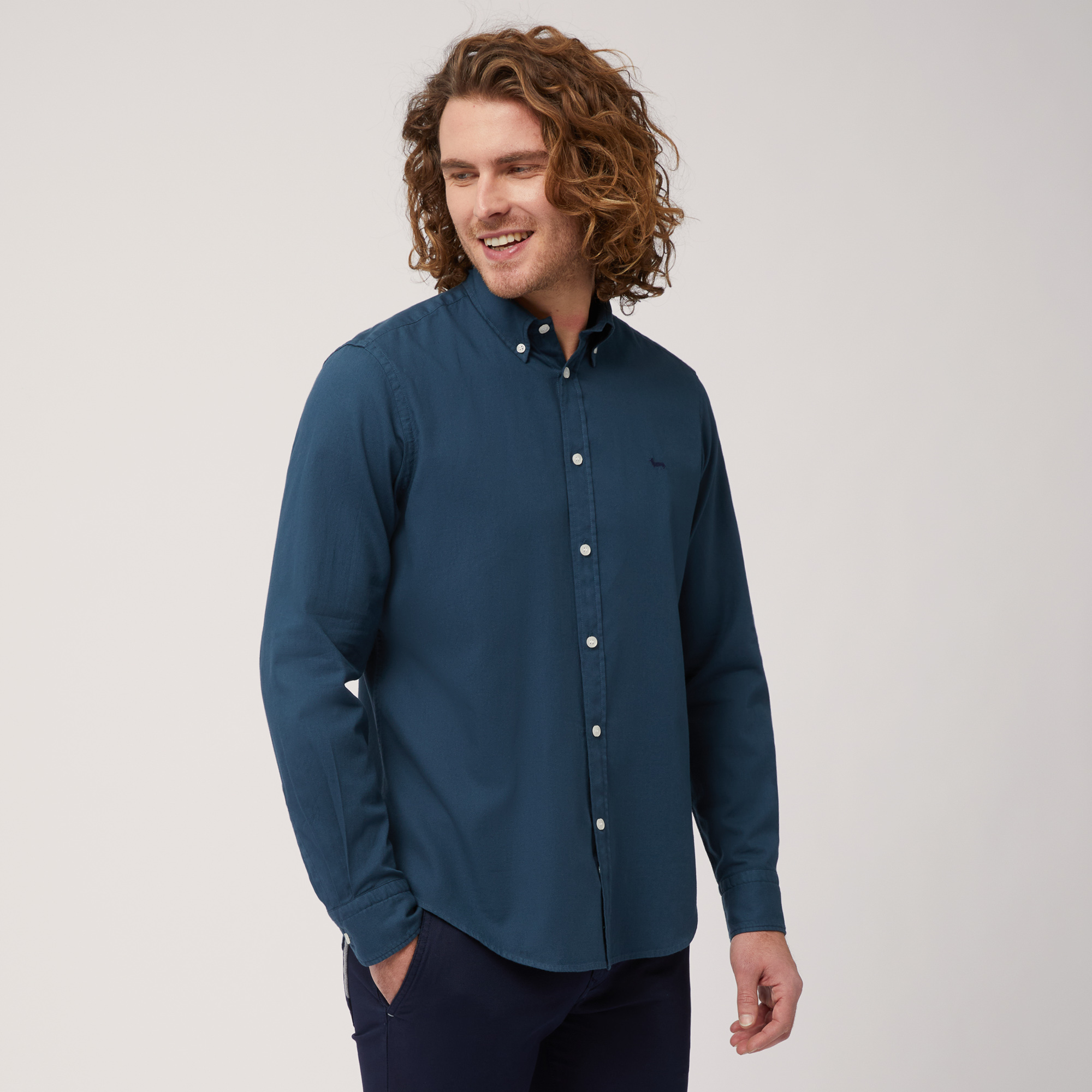 Cotton Shirt with Contrasting Inner Detail, Blue, large image number 0