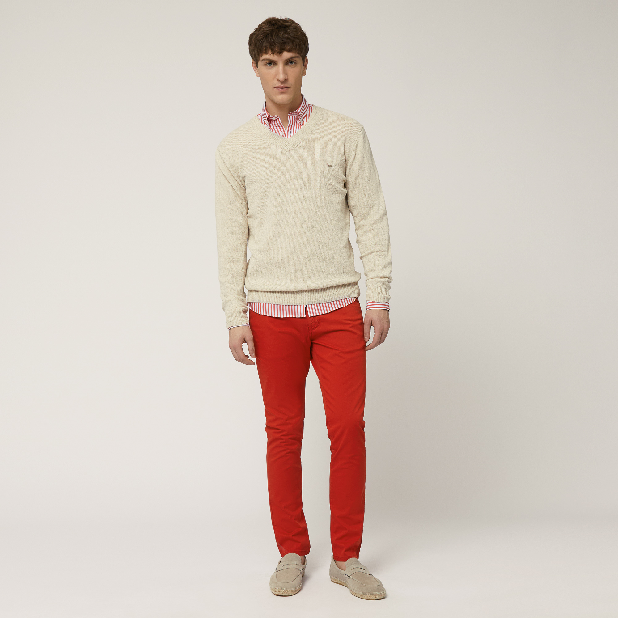 Cotton Blend Slim Pants, Deep Red, large image number 3