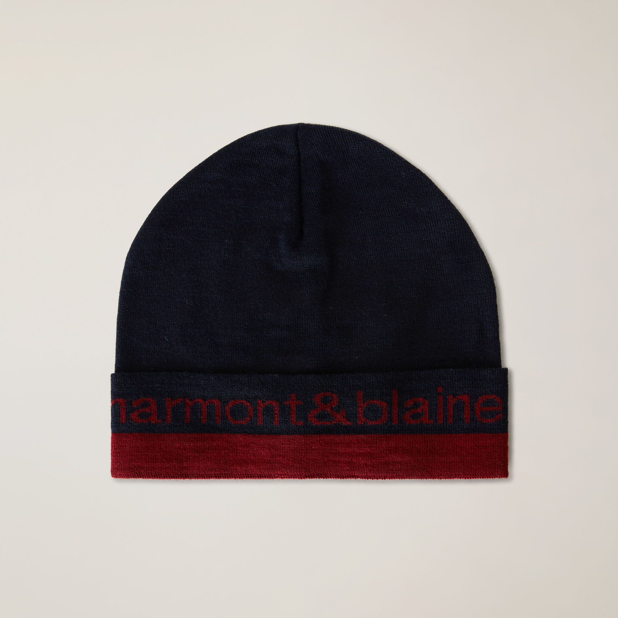 Berretto Corto In Misto Lana Con Bordo E Lettering A Contrasto, Blu Navy, large image number 0