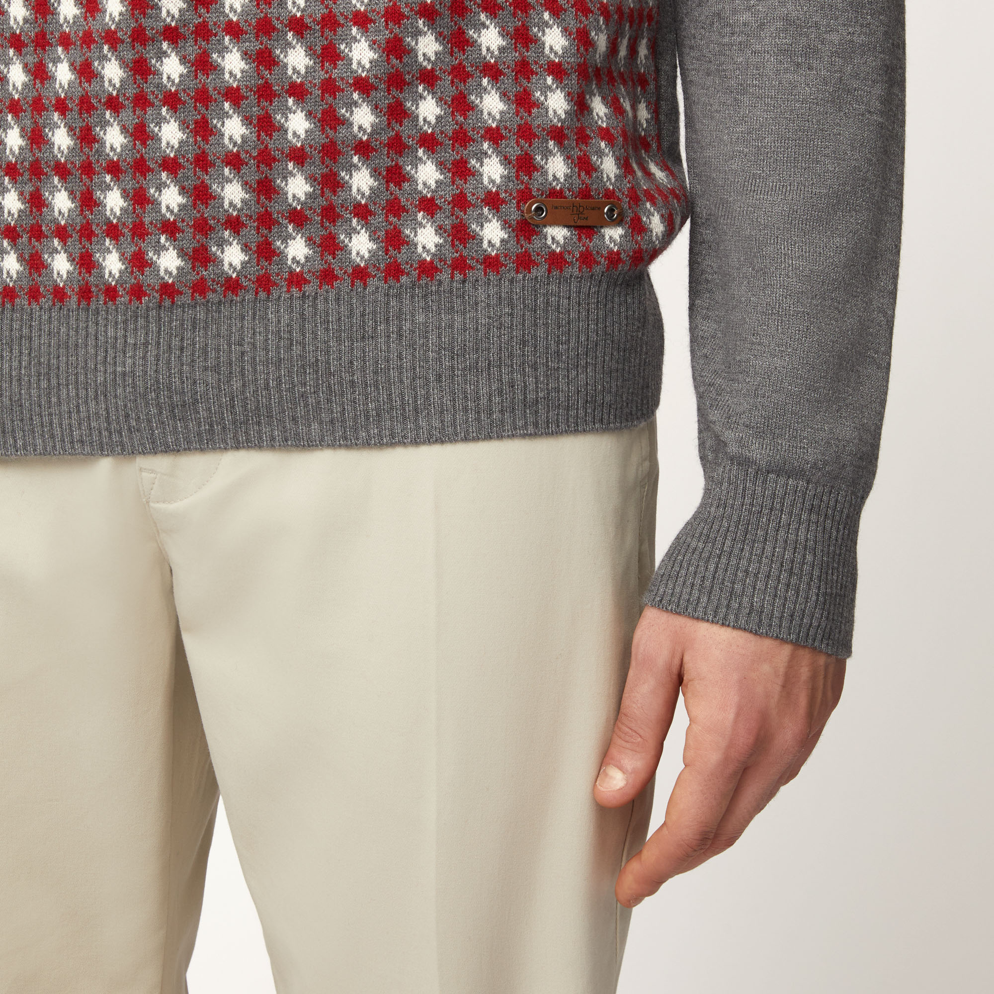 Pullover Girocollo In Misto Lana Con Fantasia Sul Davanti, Grigio Acciaio, large image number 2