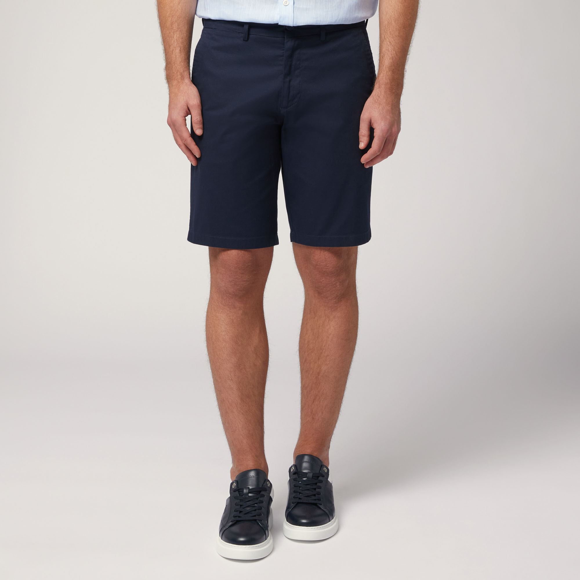 Stretch Cotton Bermuda Shorts, Blue, large