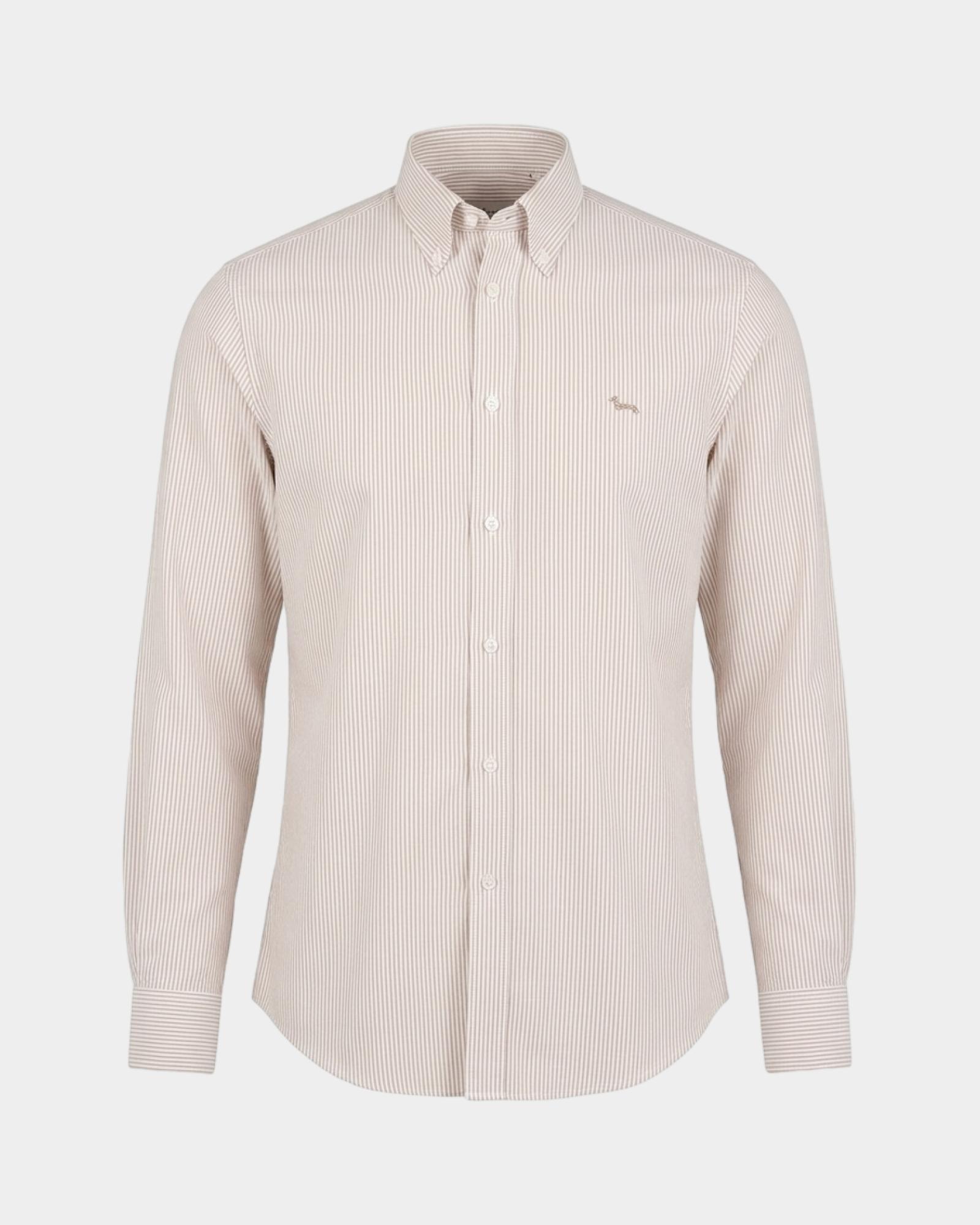 Camicia Uomo riga oxford tinto filo Regular Fit, MARRONE CHIARO, large