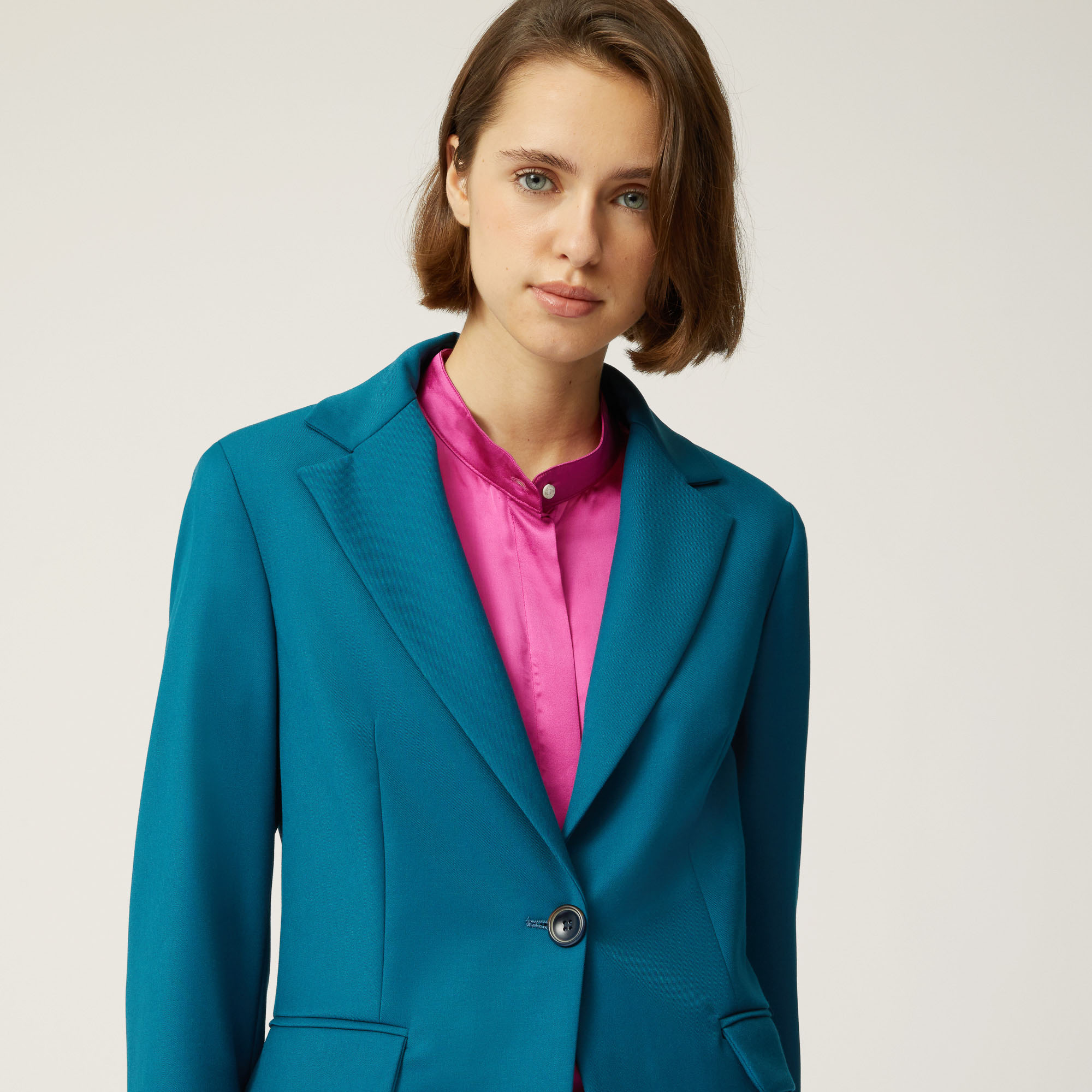 Single-Button Blazer With Pockets, Blue, large image number 2