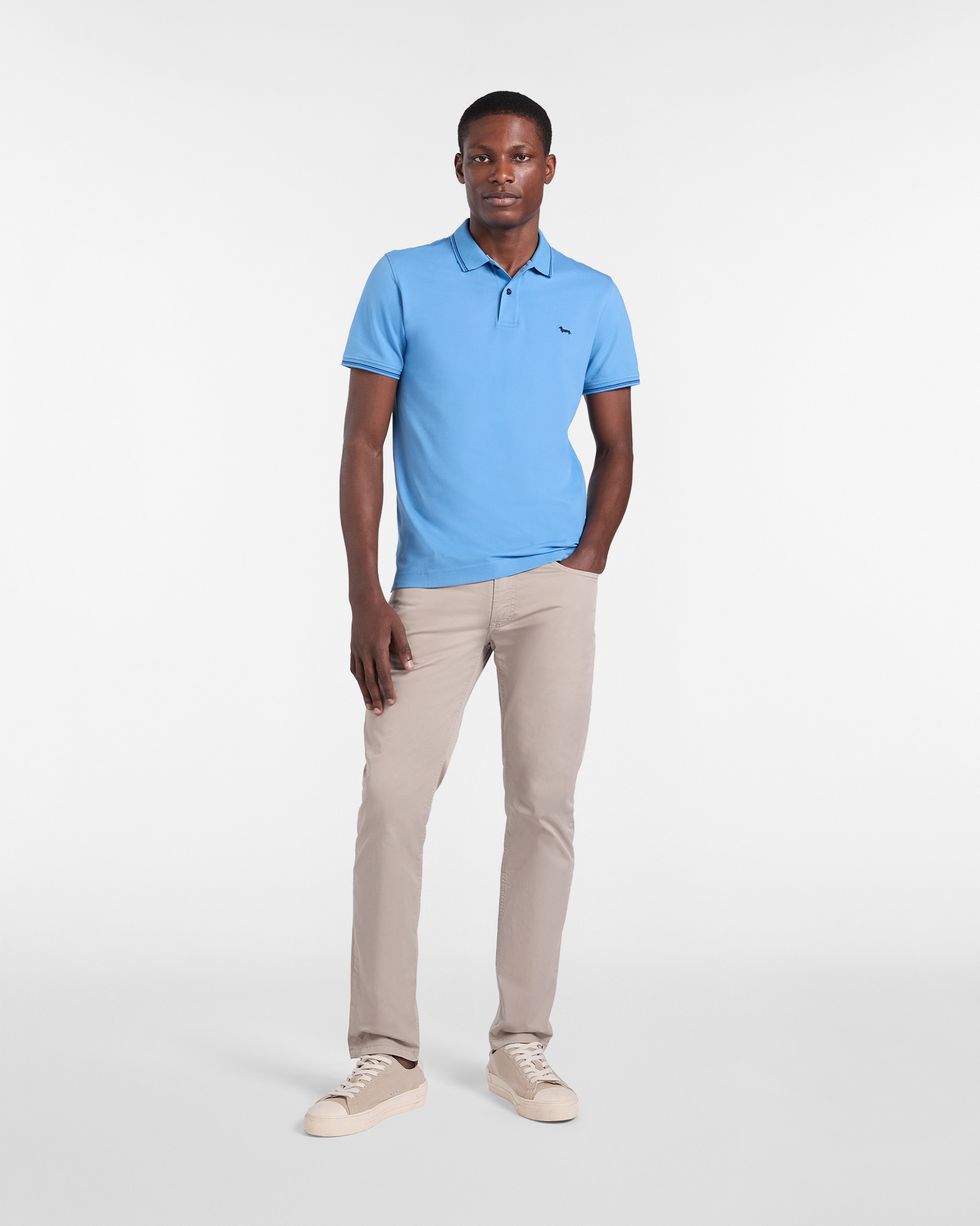 Stretch pique polo shirt with striped details, Blue, large image number 3