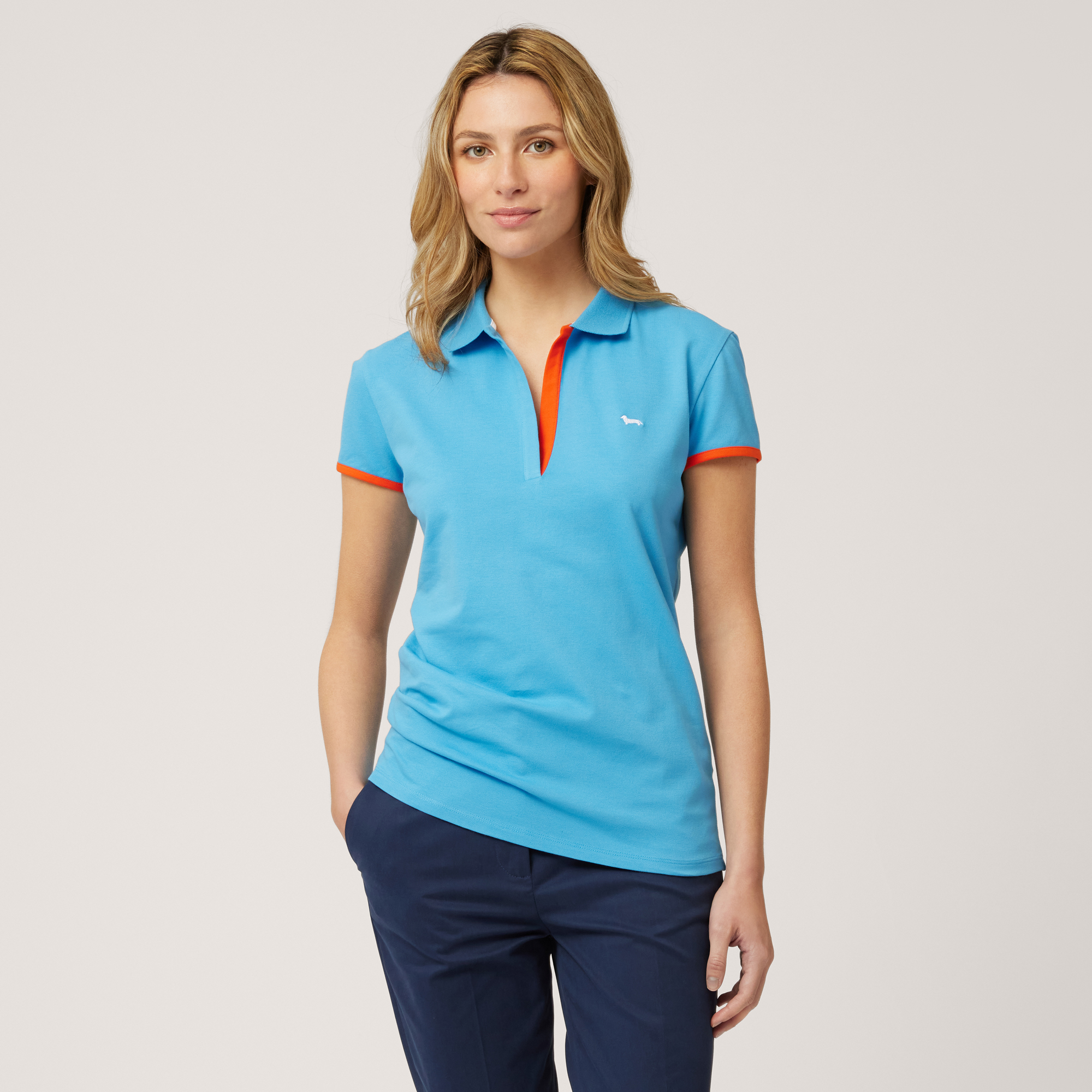 Contrasting Detail Polo, Light Blue, large