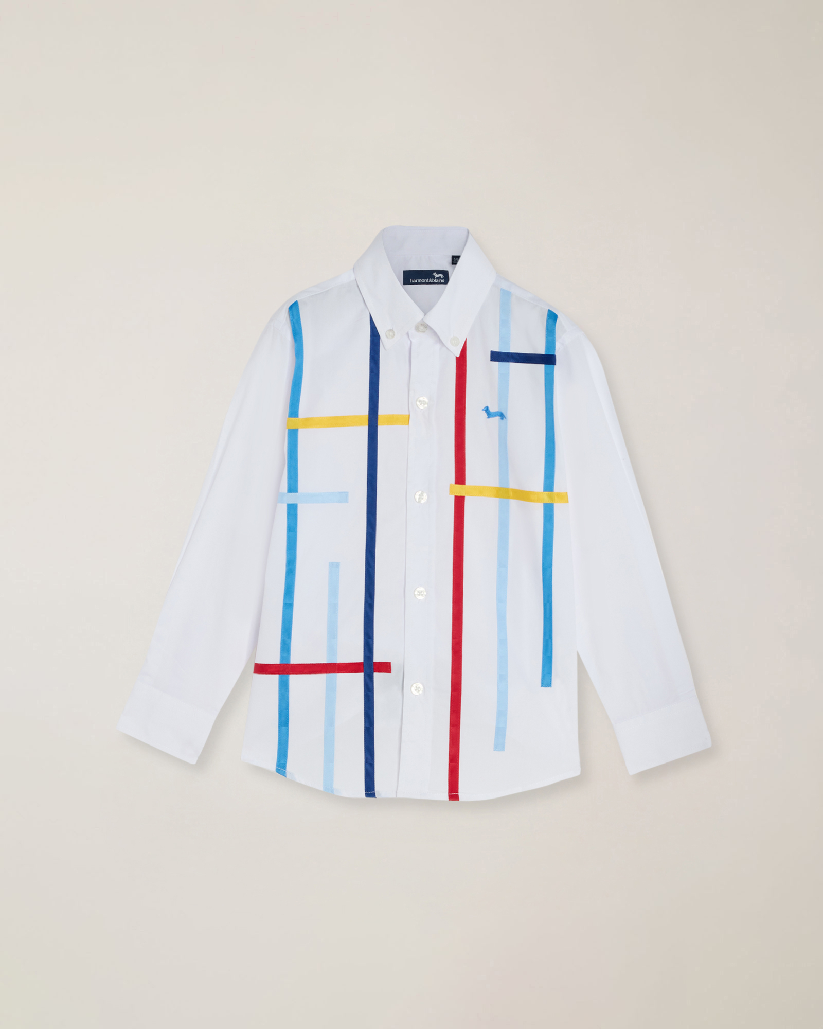 Camicia con applicazione in gros-grain multicolor e ricamo logo