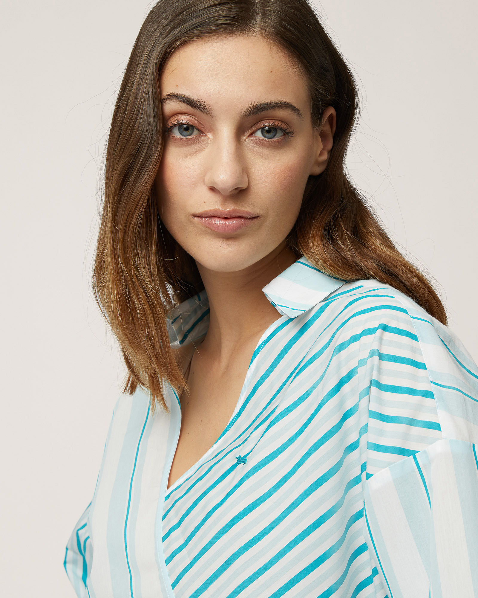 Chemise Asymétrique Rayée, Turquoise, large image number 2