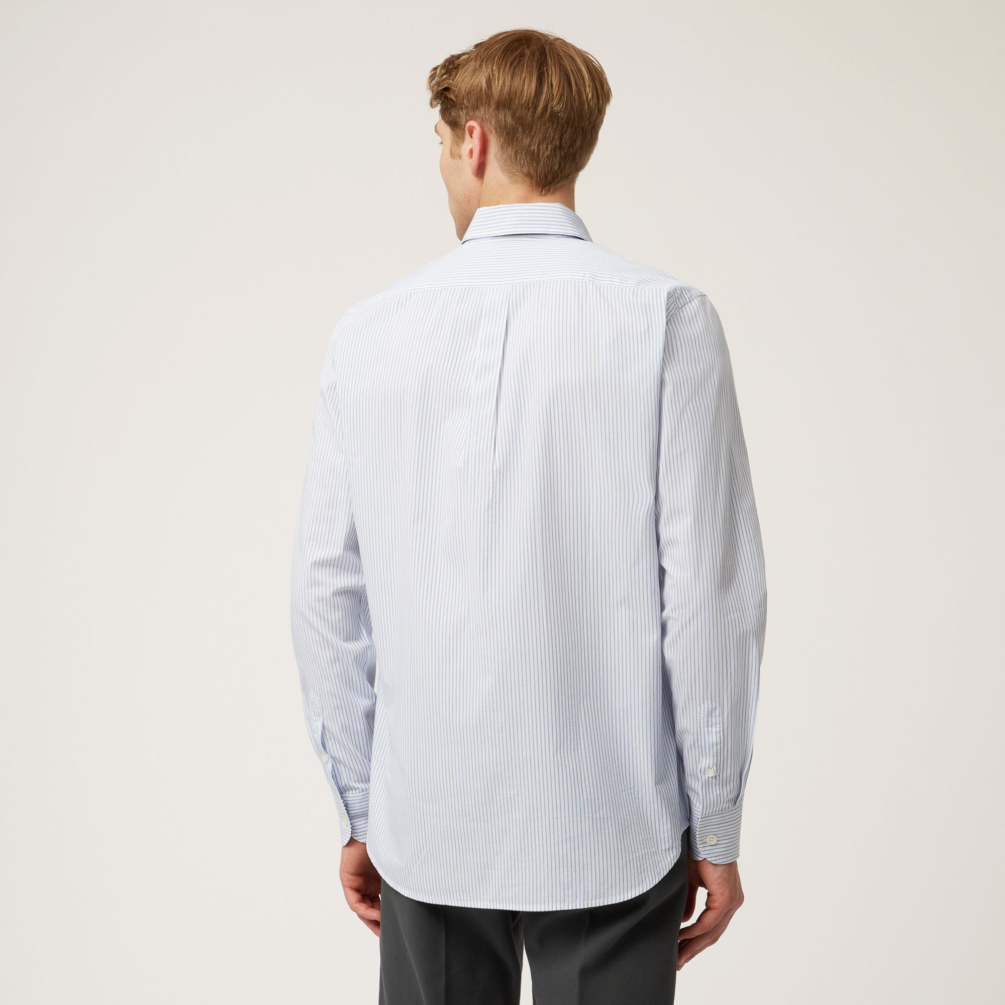Camicia In Cotone Organico A Righe Sottili, Azzurro, large image number 1