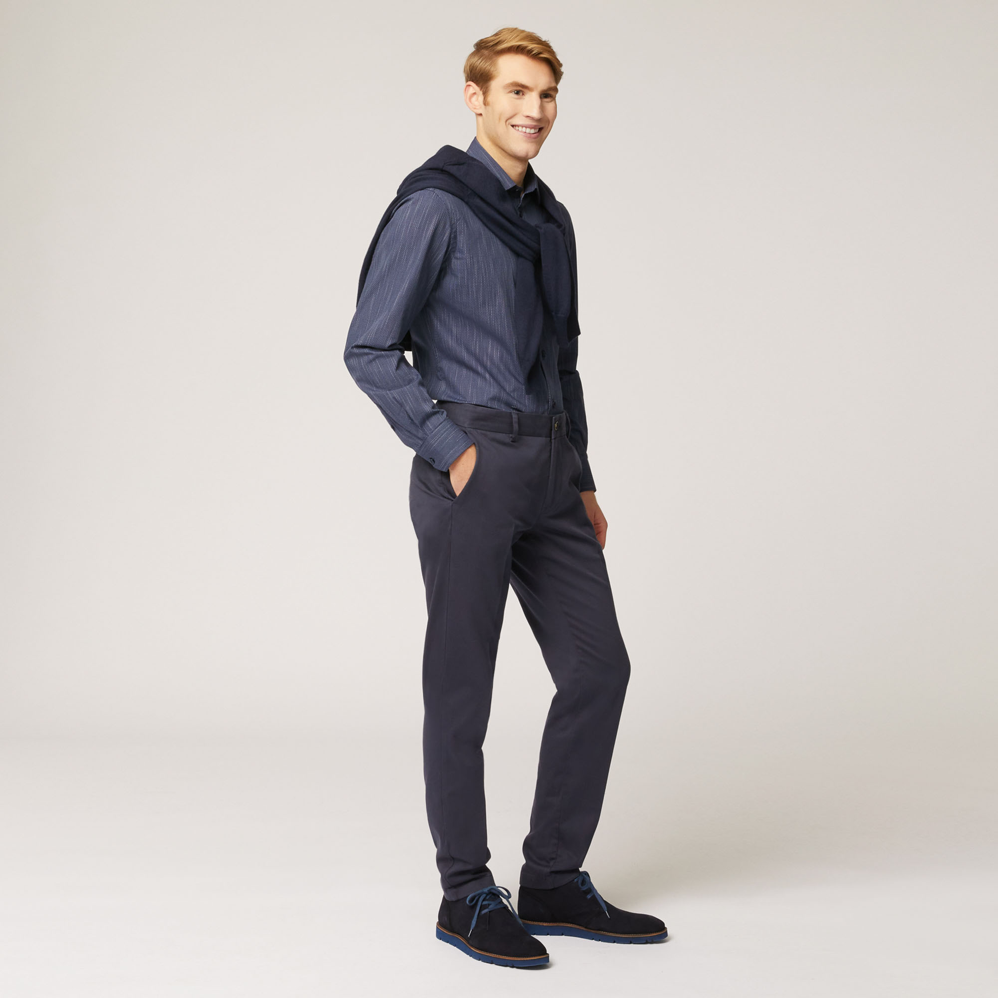 Pantalone Chino Narrow In Cotone Armaturato, Light Blue, large image number 3