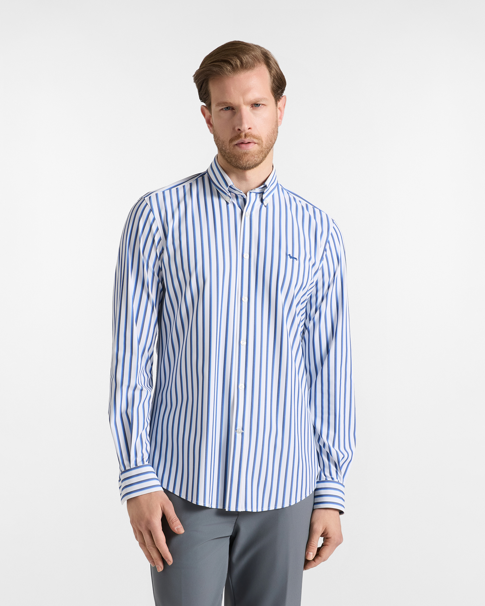 Men's narrow-fit white striped technical fabric shirt