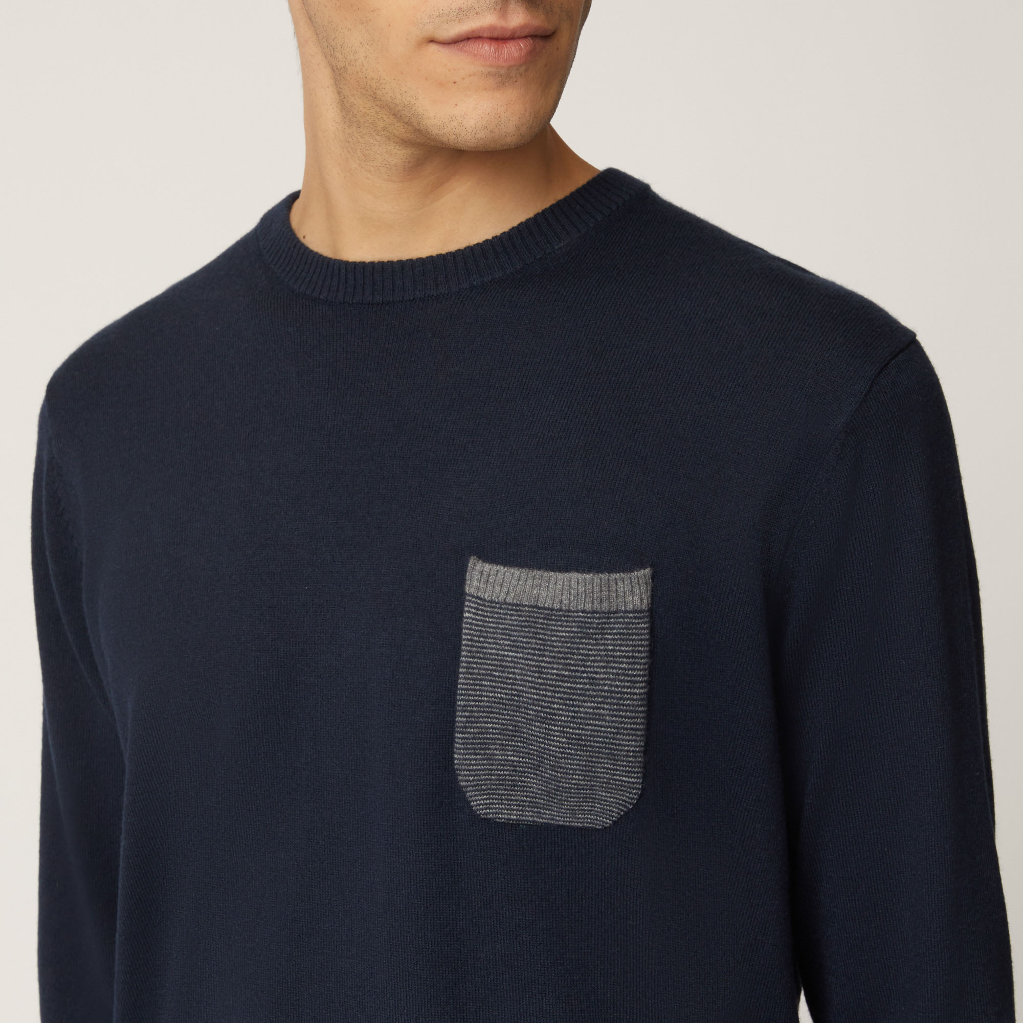 Pullover Girocollo In Misto Lana Con Taschino, Light Blue, large image number 2