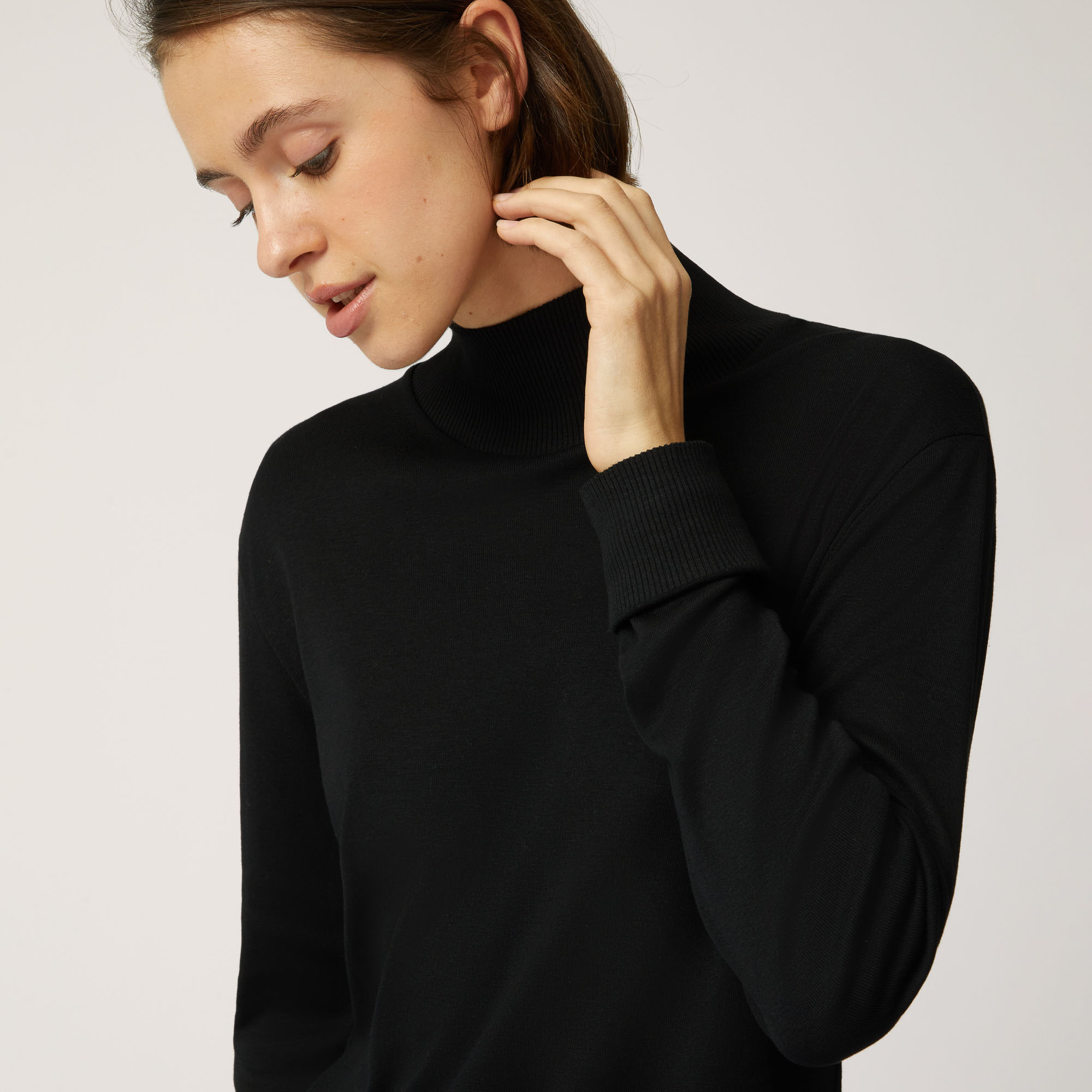 Dolcevita Slim In Modal E Cotone, Nero, large image number 2