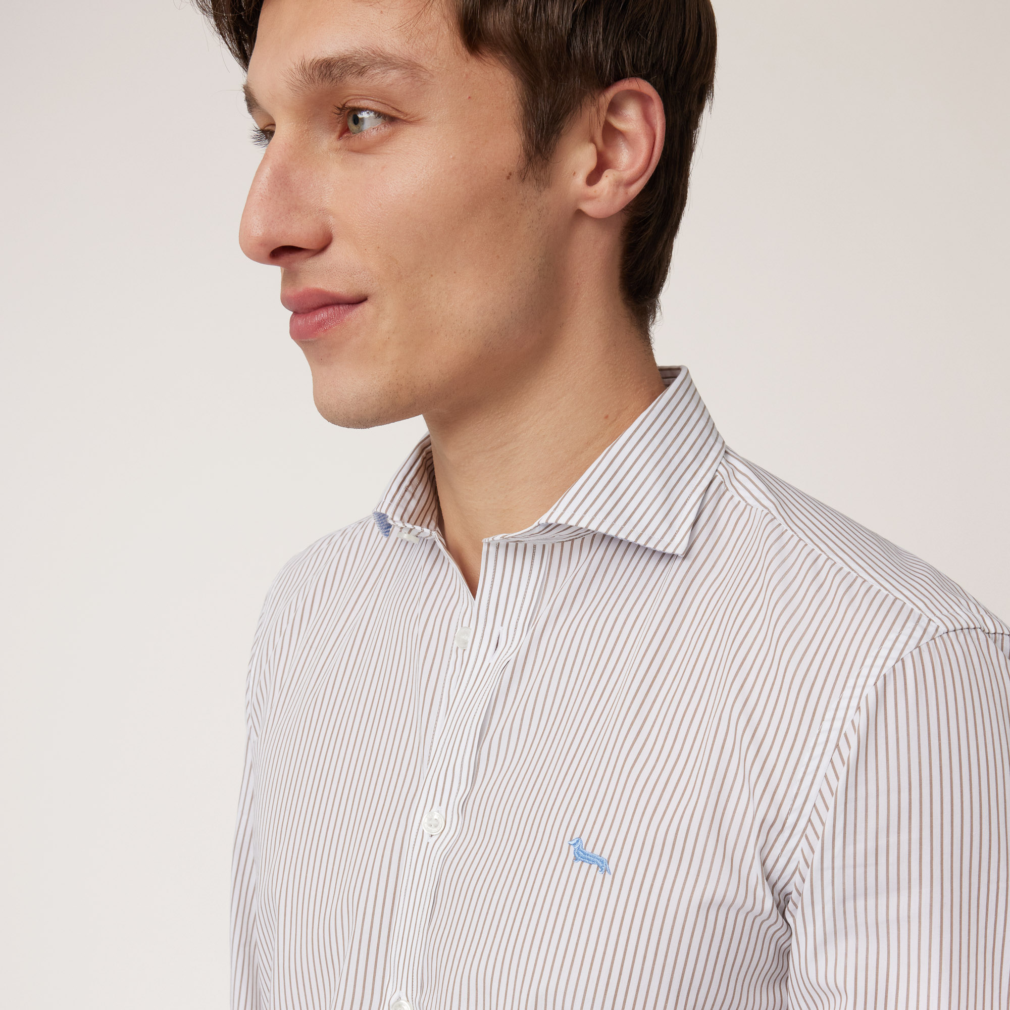Camicia Rigata In Puro Cotone, Beige, large image number 2