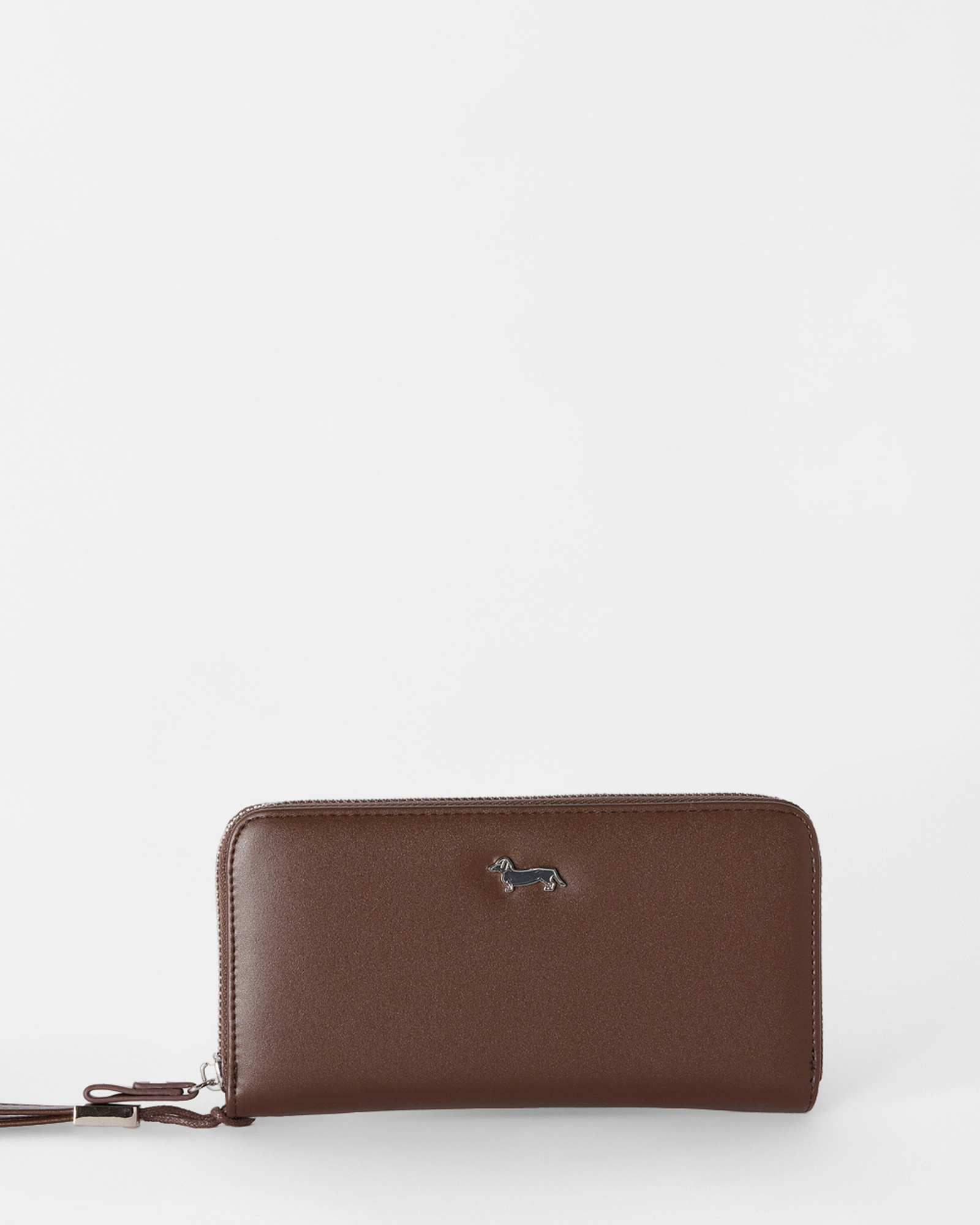 Women's brown long wallet with zipper