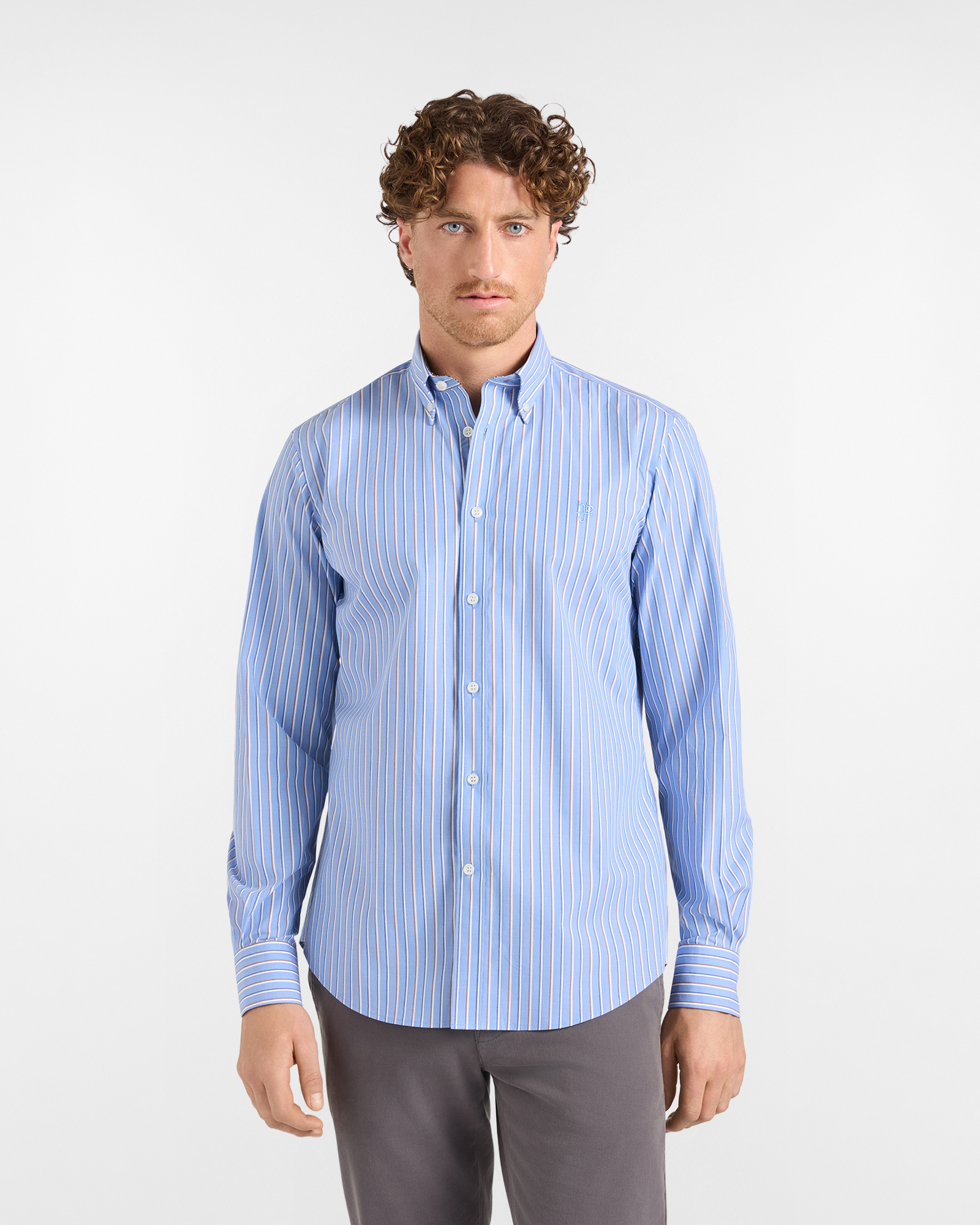 Camicia HBJ Uomo Regular Fit con collo Montecarlo in cotone stretch a righe celeste