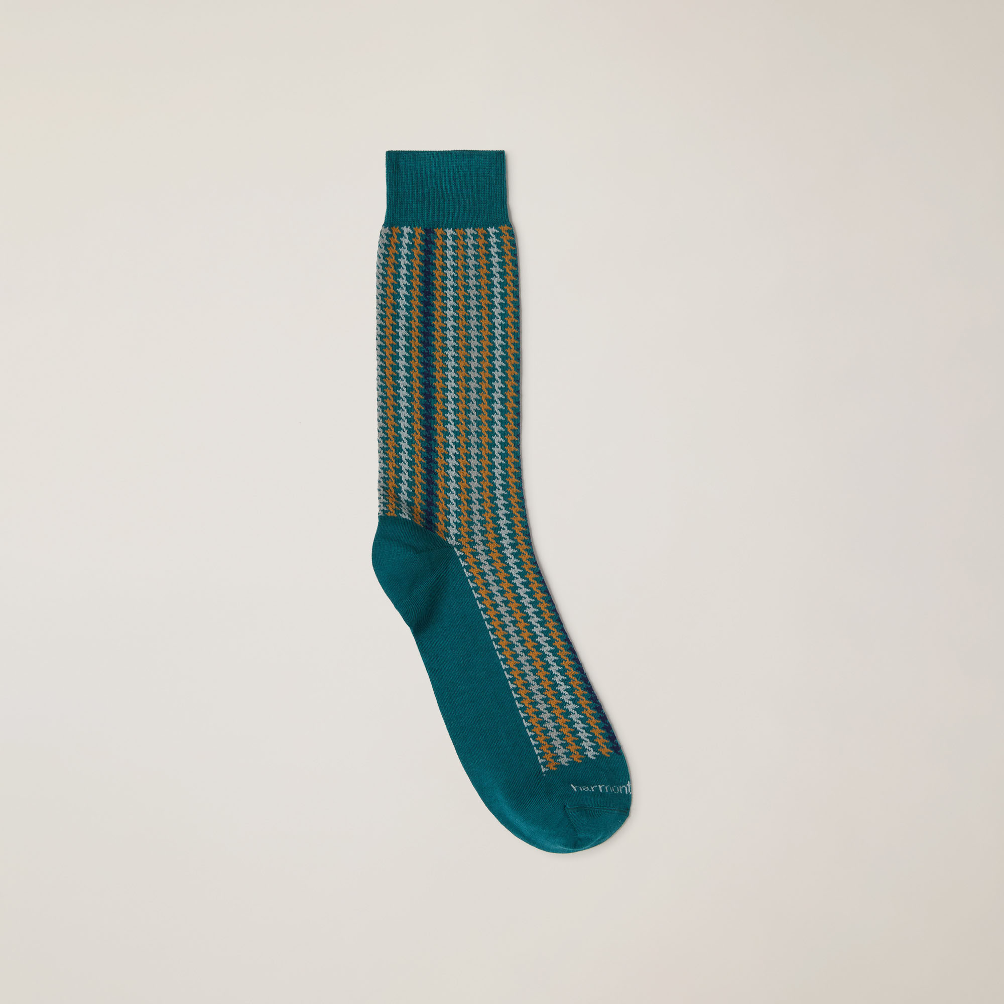 Houndstooth-Patterned Short Socks, Blue, large