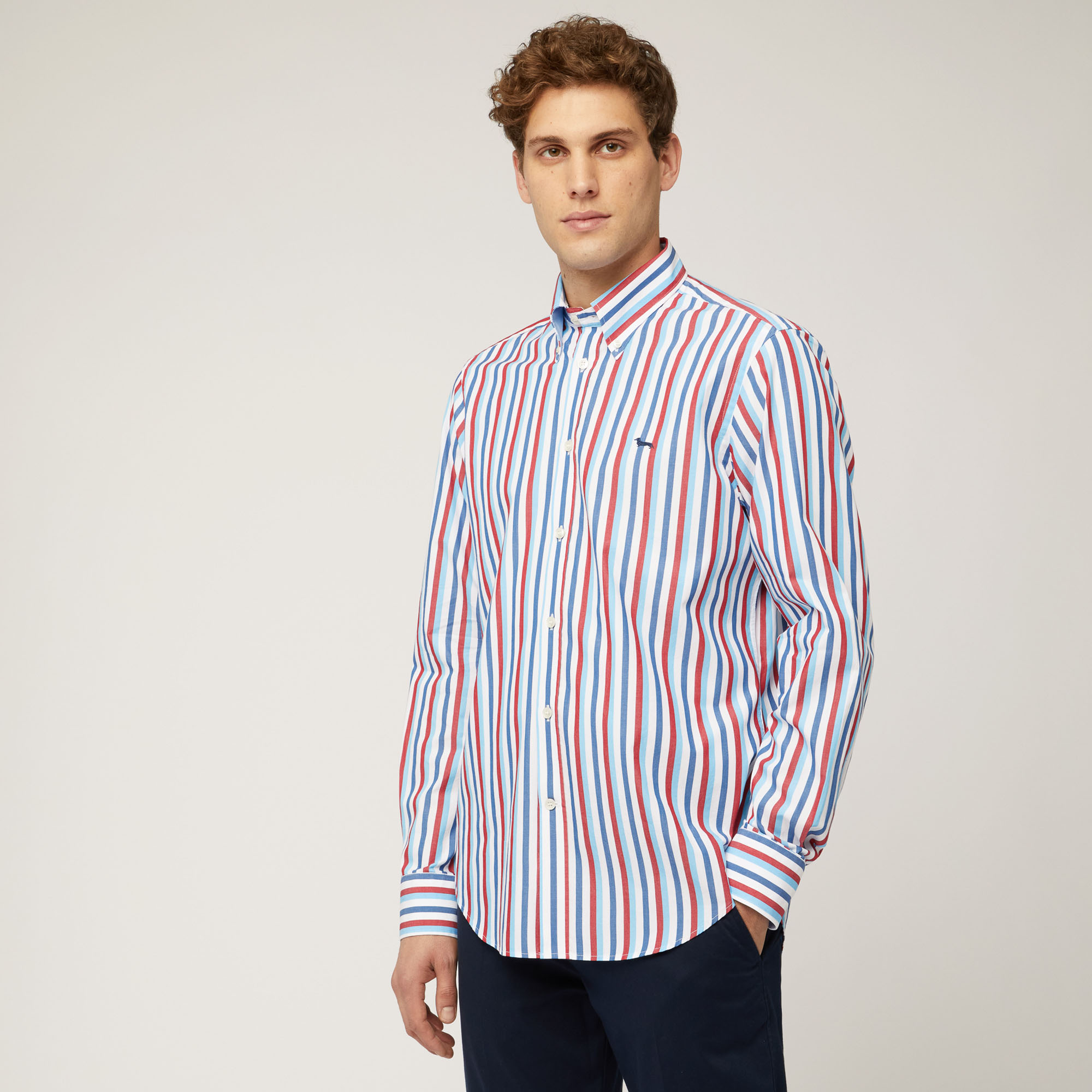 Cotton Shirt with Vertical Stripes, Light Red, large image number 0