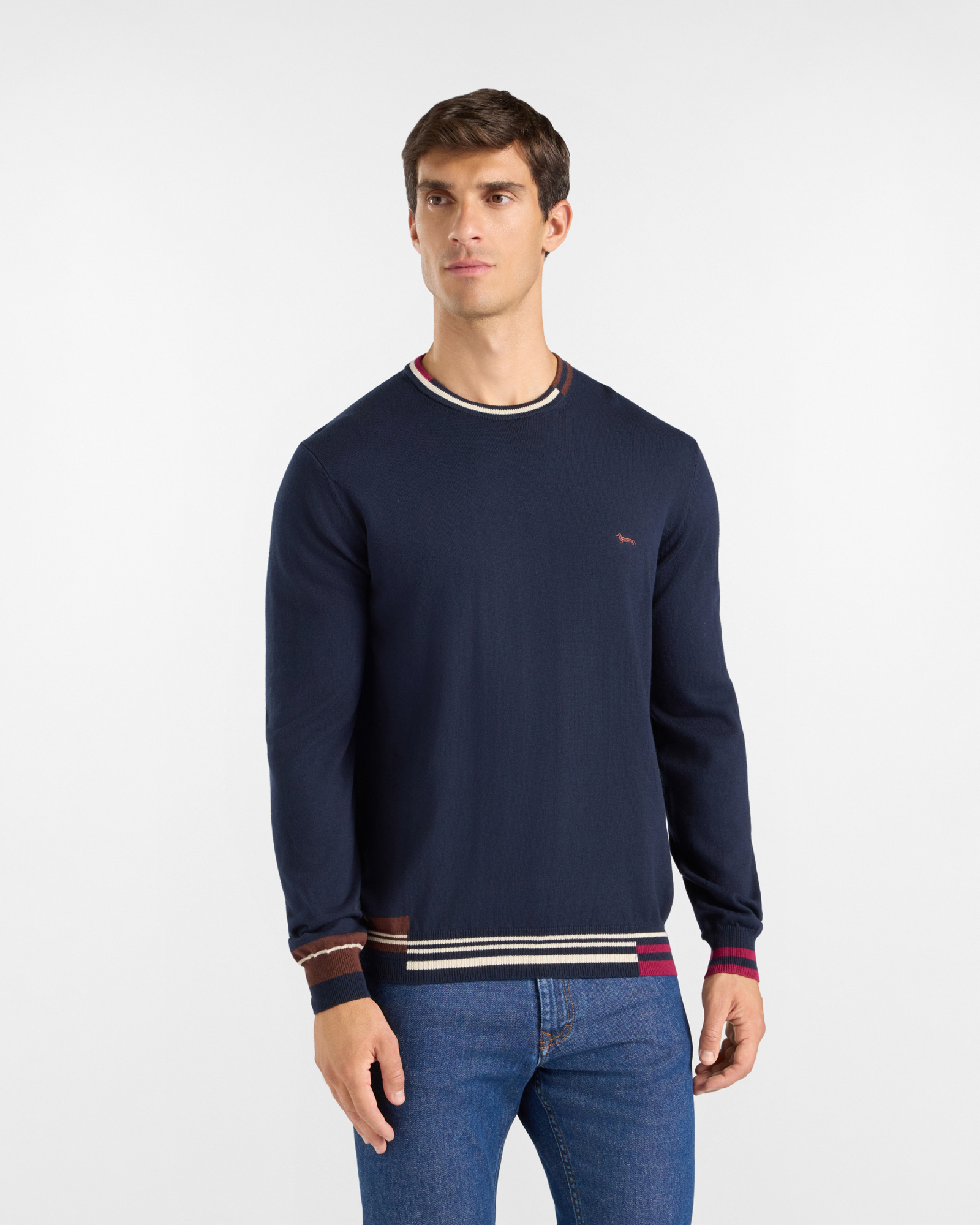 Jersey Hombre en mezcla de lana y algod&oacute;n color azul Regular Fit