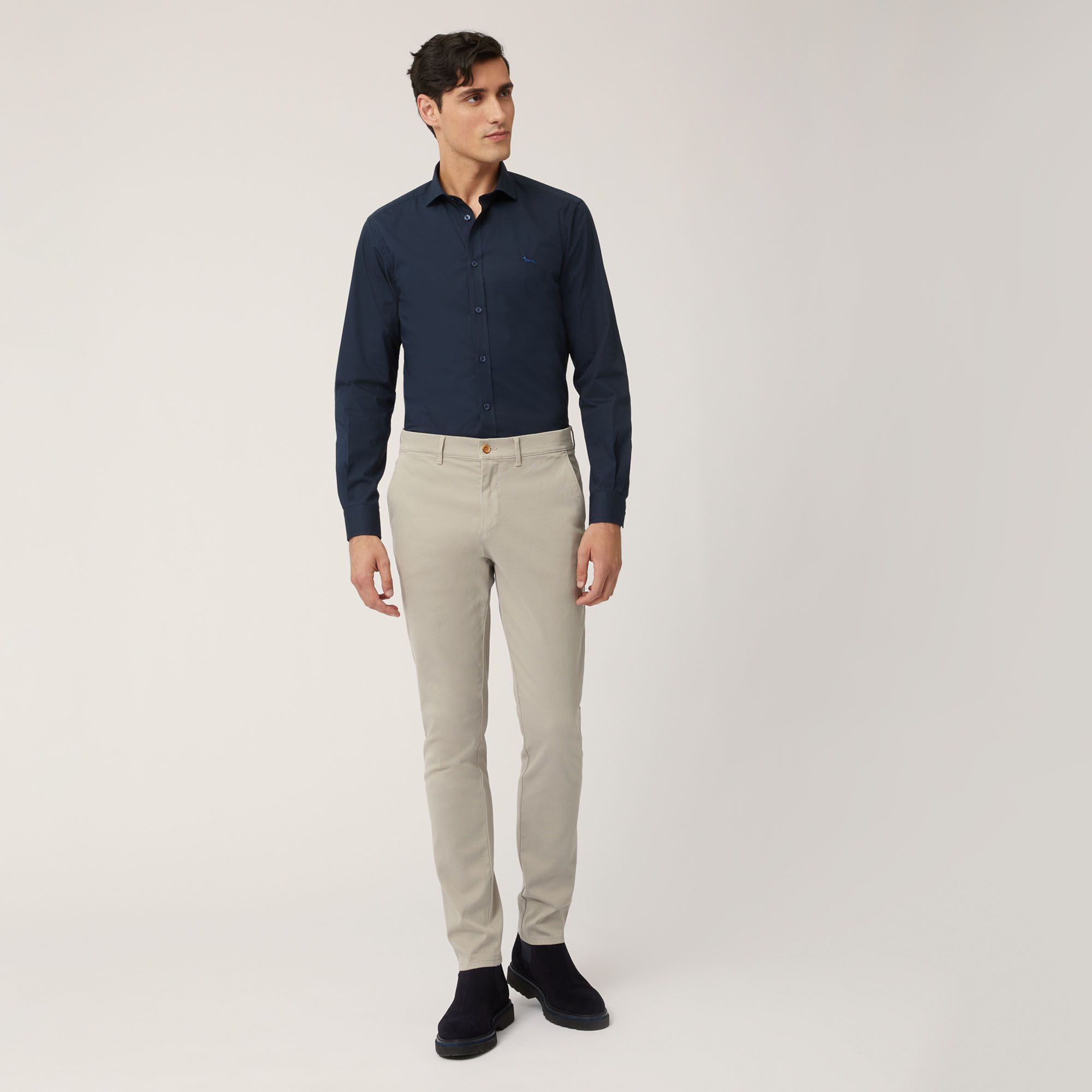 Stretch Cotton Shirt With Contrasting Inner Detail, Blue, large image number 3