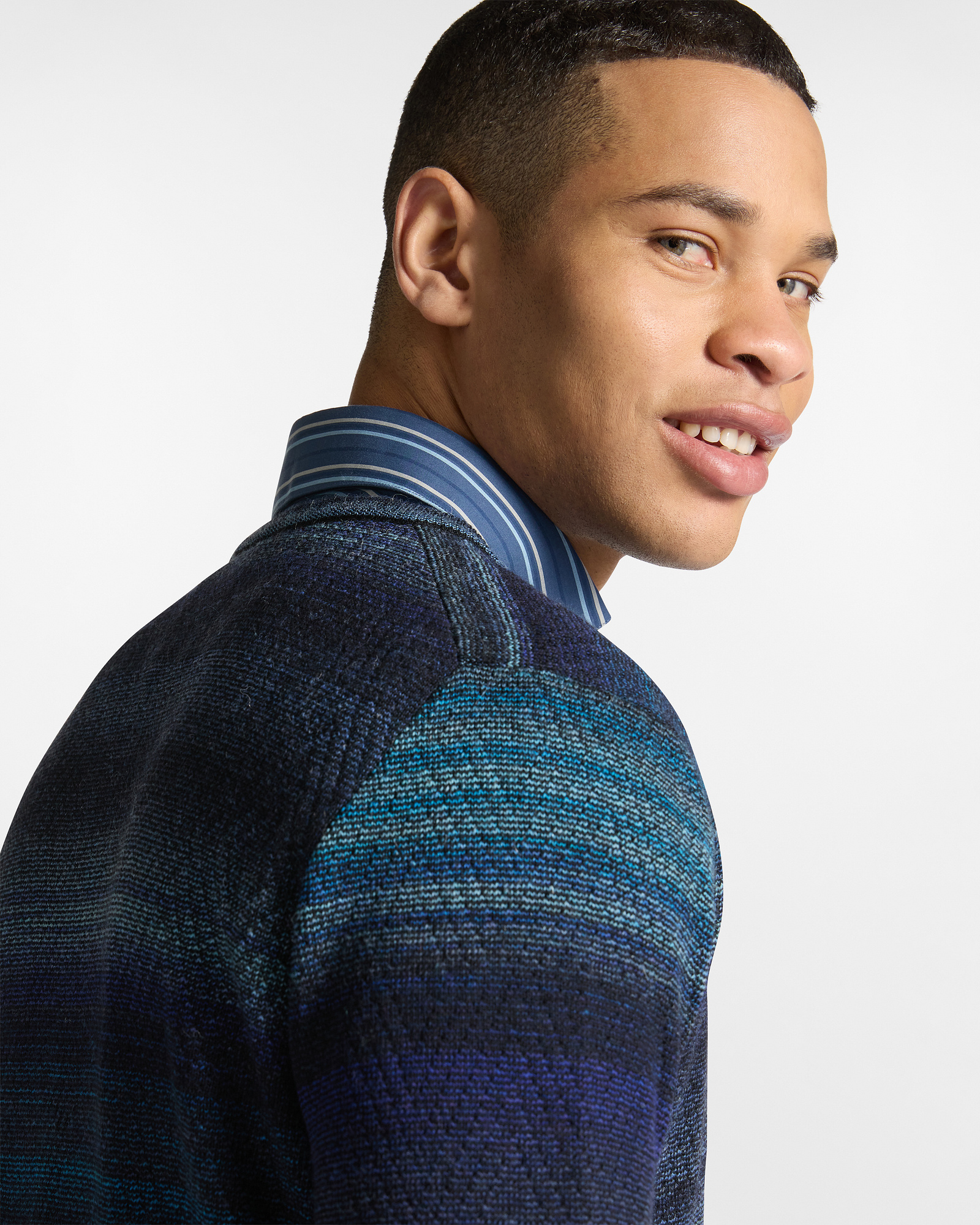 Chevron Knit Pullover with Printed Yarn, Black, large image number 2