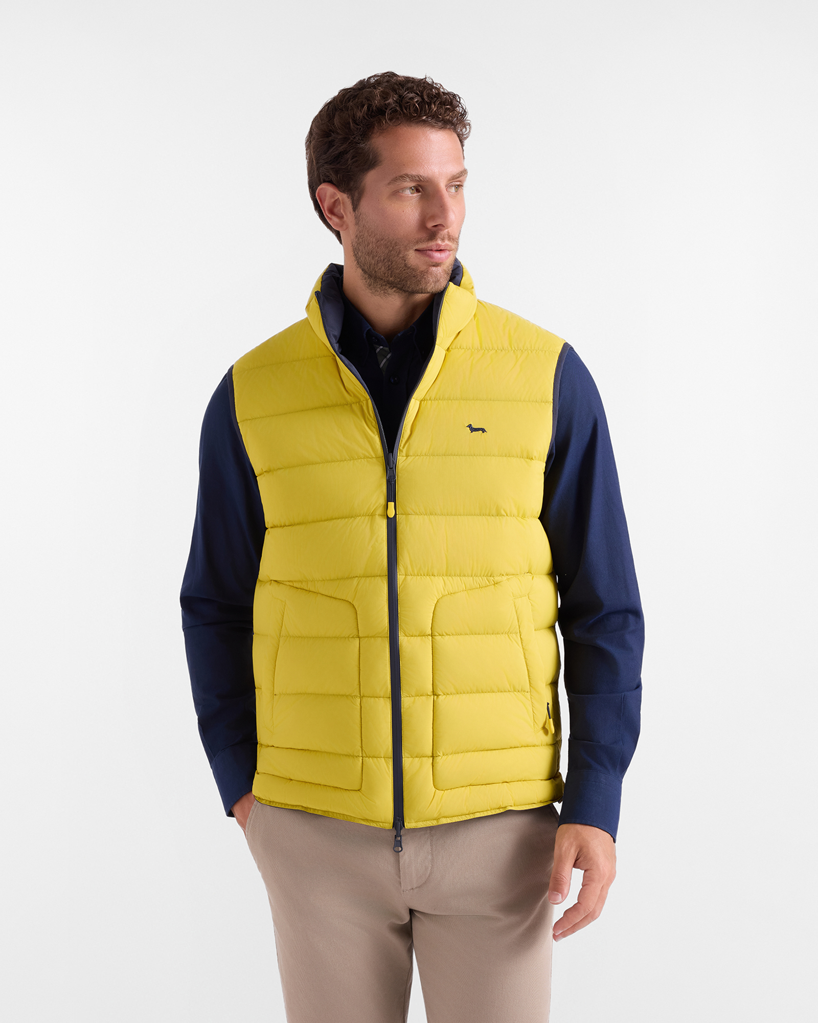 Men&rsquo;s reversible yellow/dark blue ripstop nylon waistcoat