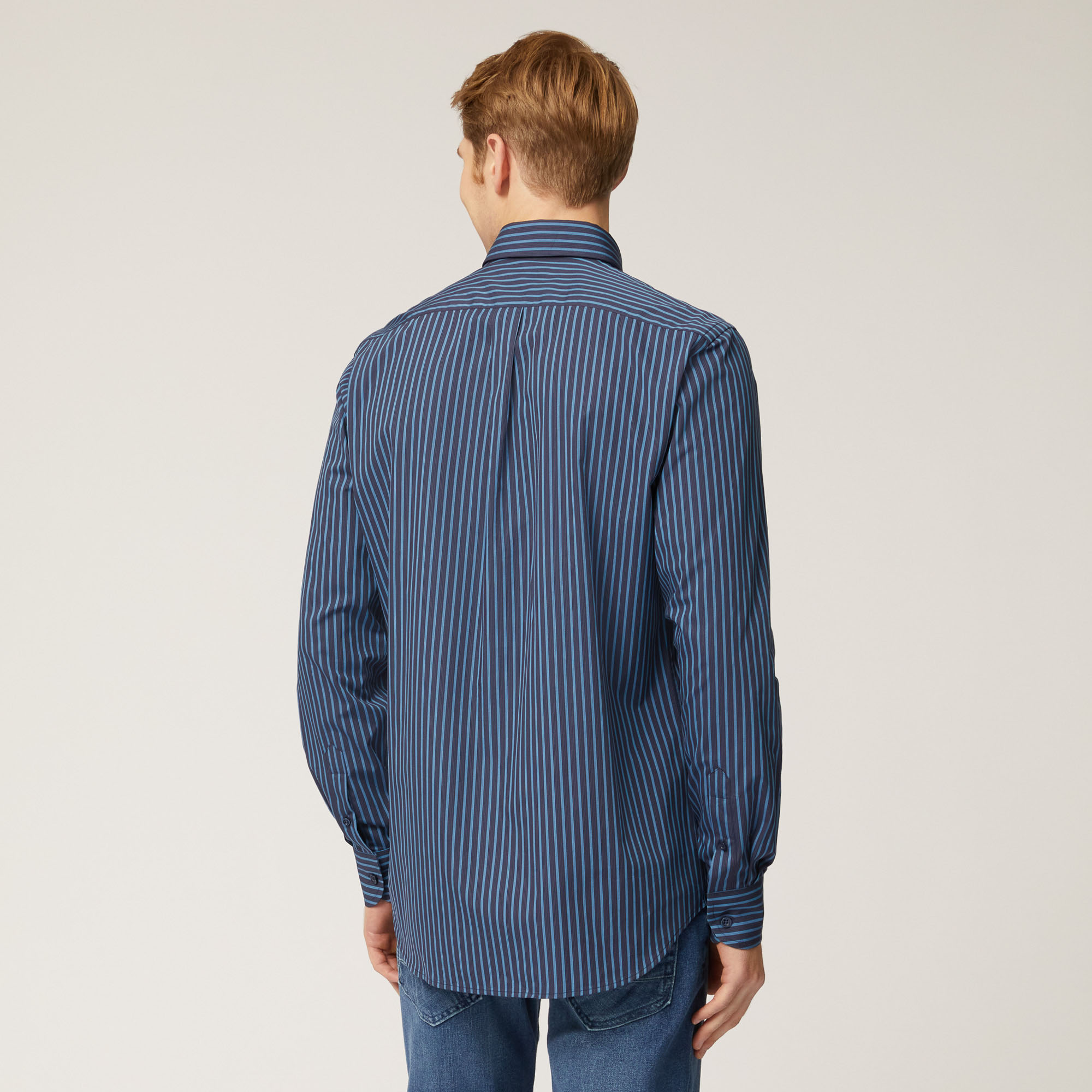Camicia In Cotone Con Motivo A Righe, Blu, large image number 1