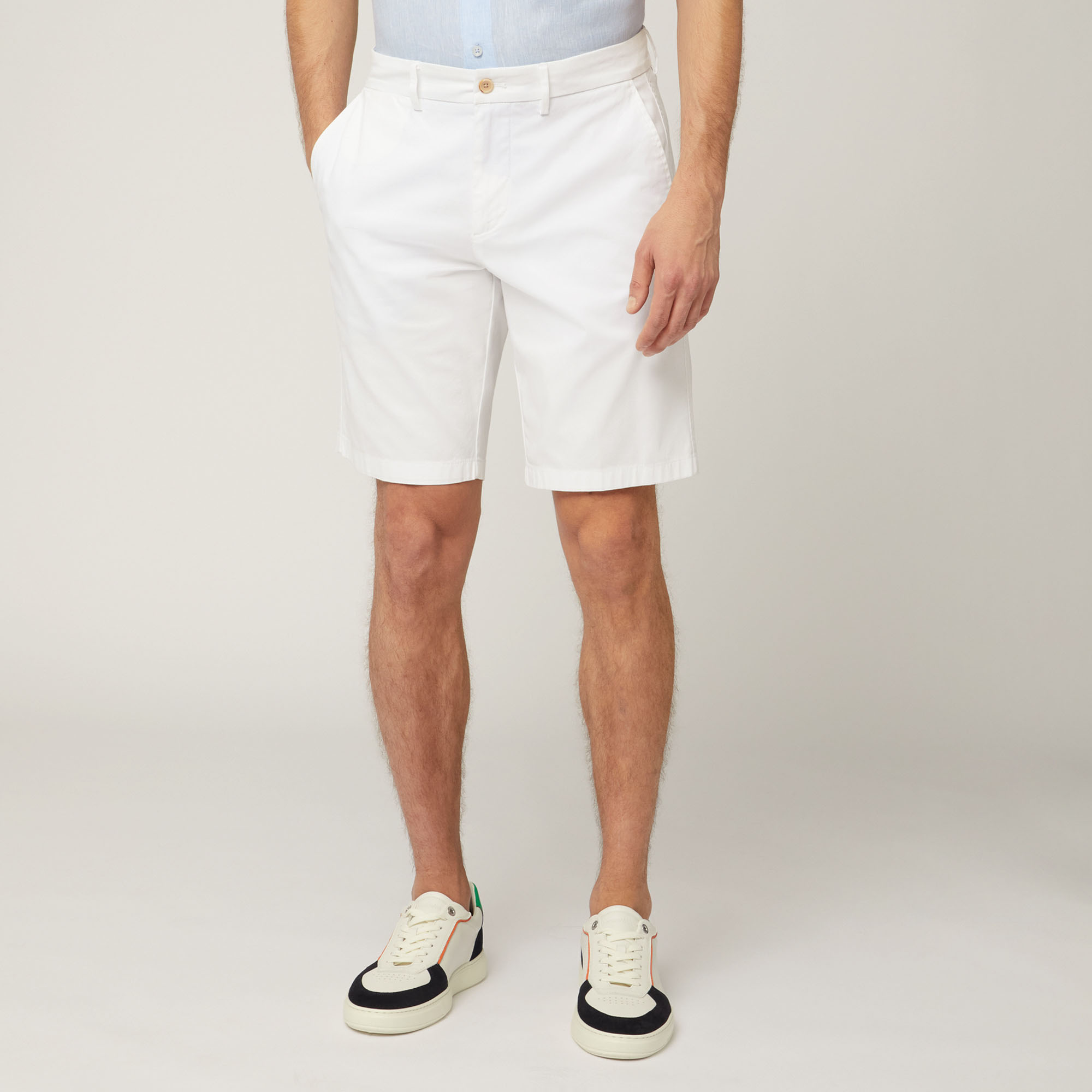 Stretch Cotton Bermuda Shorts, White, large
