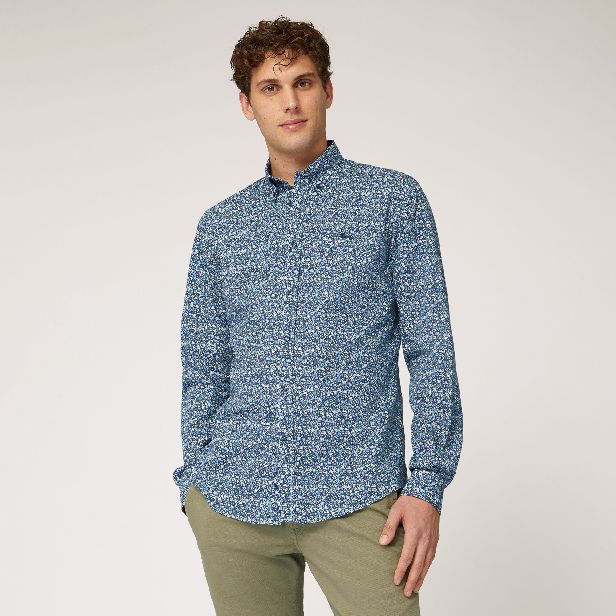 Cotton Poplin Shirt with Floral Print, Hydrangea, large image number 0