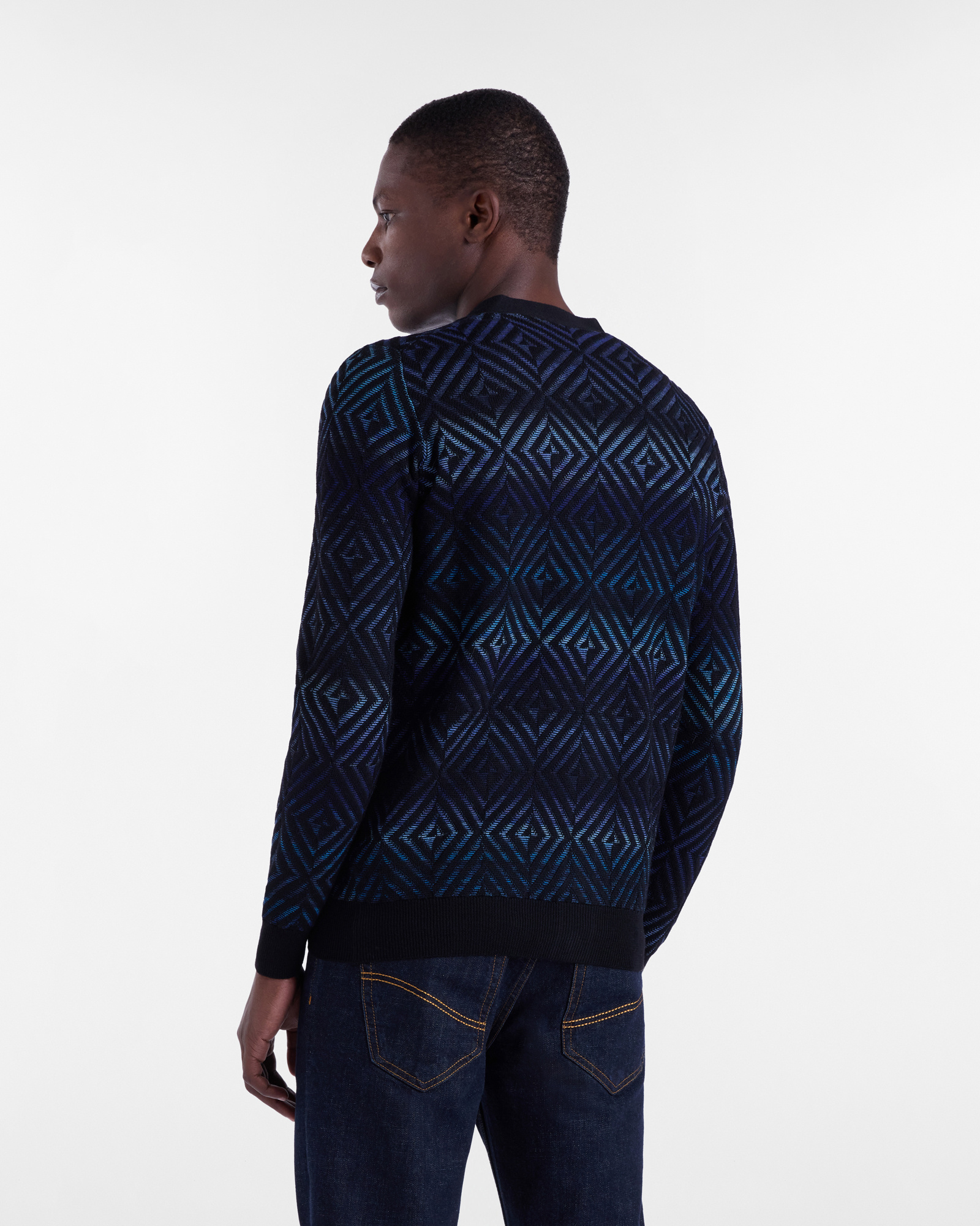 Cardigan Lavorazione Rombi con filo stampato, Nero, large image number 1